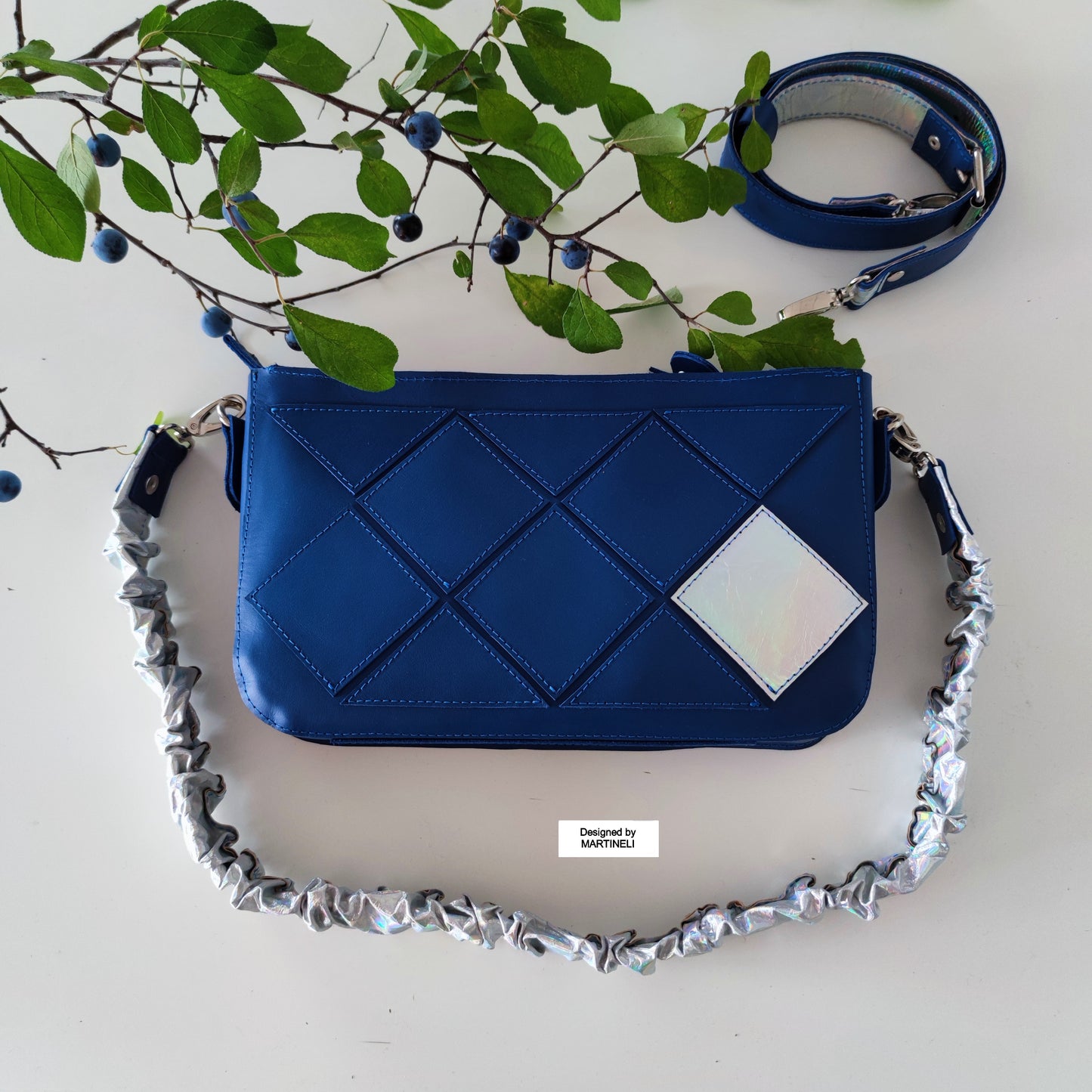 Blue Leather Stylish Bag-Italian Leather Shoulder Purse Bag-Luxury Artsy Bridal Gift Idea Patchwork Navy Blue Cross Body Bag Stylish Wedding