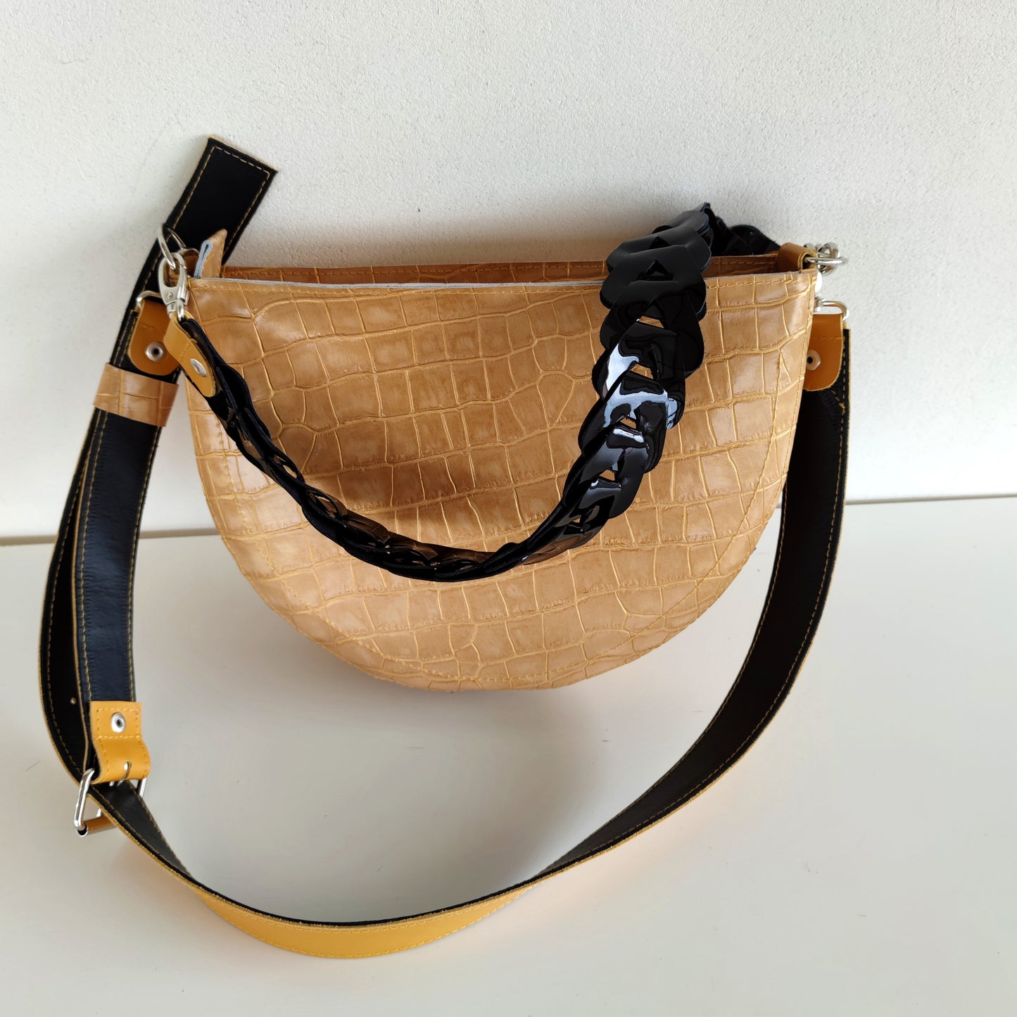 Yellow Leather Shoulder Bag Luxury Crocodile Print Bag Elegant Evening Bag