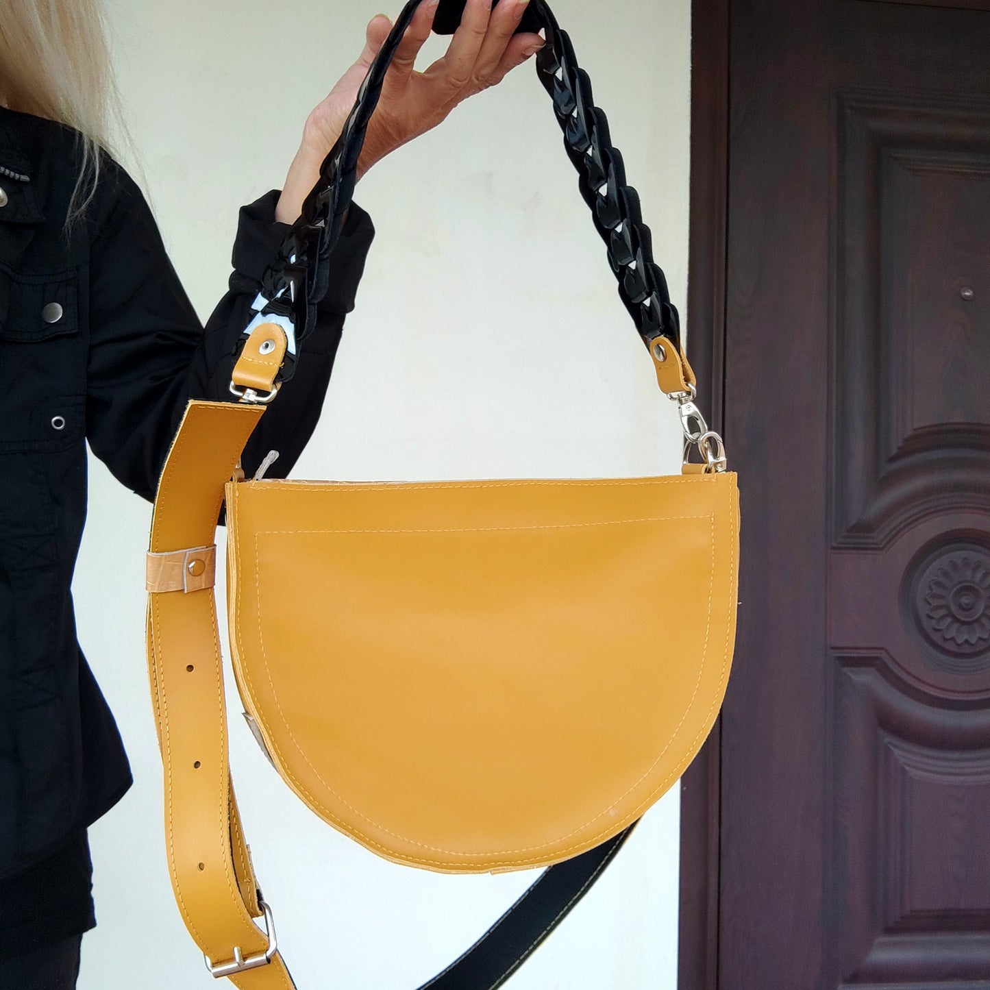 Yellow Leather Shoulder Bag Luxury Crocodile Print Bag Elegant Evening Bag