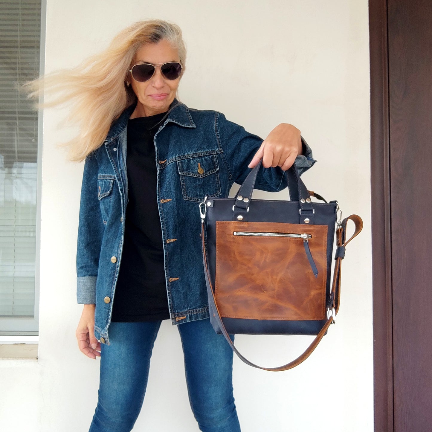 Blue Leather Classic Bag Luxury Shoulder Bag Stylish Leather Hand Bag