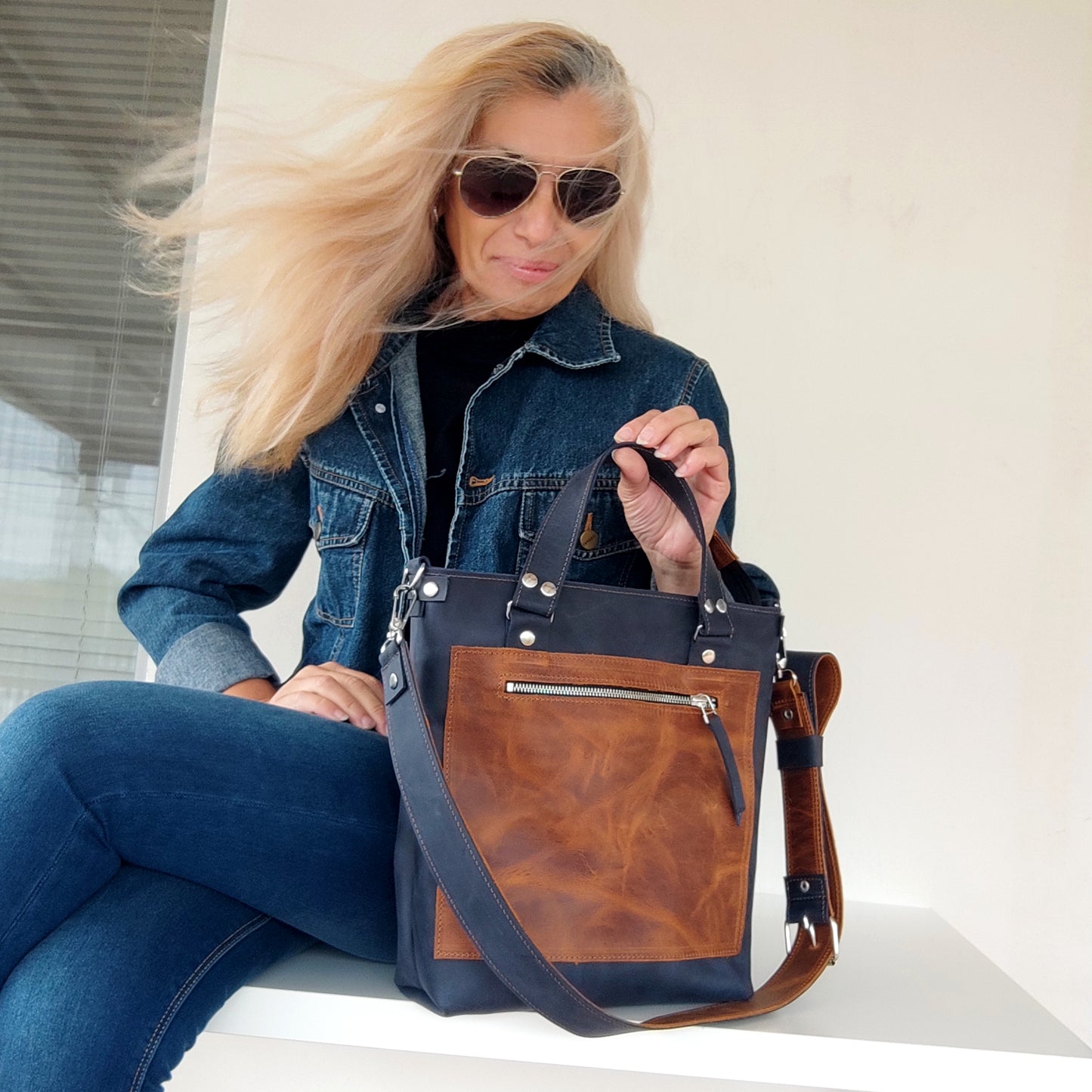 Blue Leather Classic Bag Luxury Shoulder Bag Stylish Leather Hand Bag