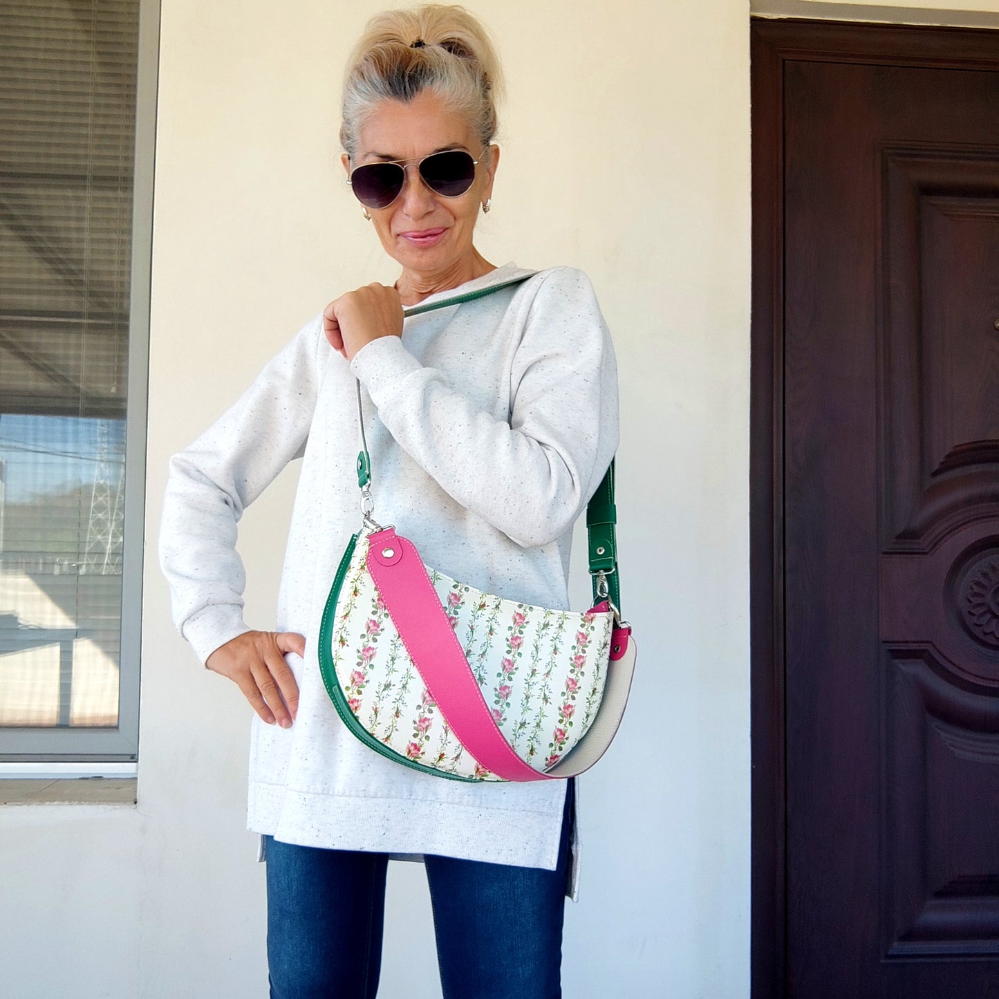 Luxury Leather Shoulder Bag White Elegant Bag Stylish Floral Bag