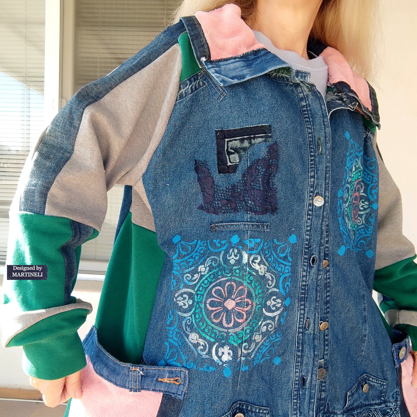 Plus Size Upcycled Denim Patchwork Jacket, 3XL Boho Festival Duster Coat
