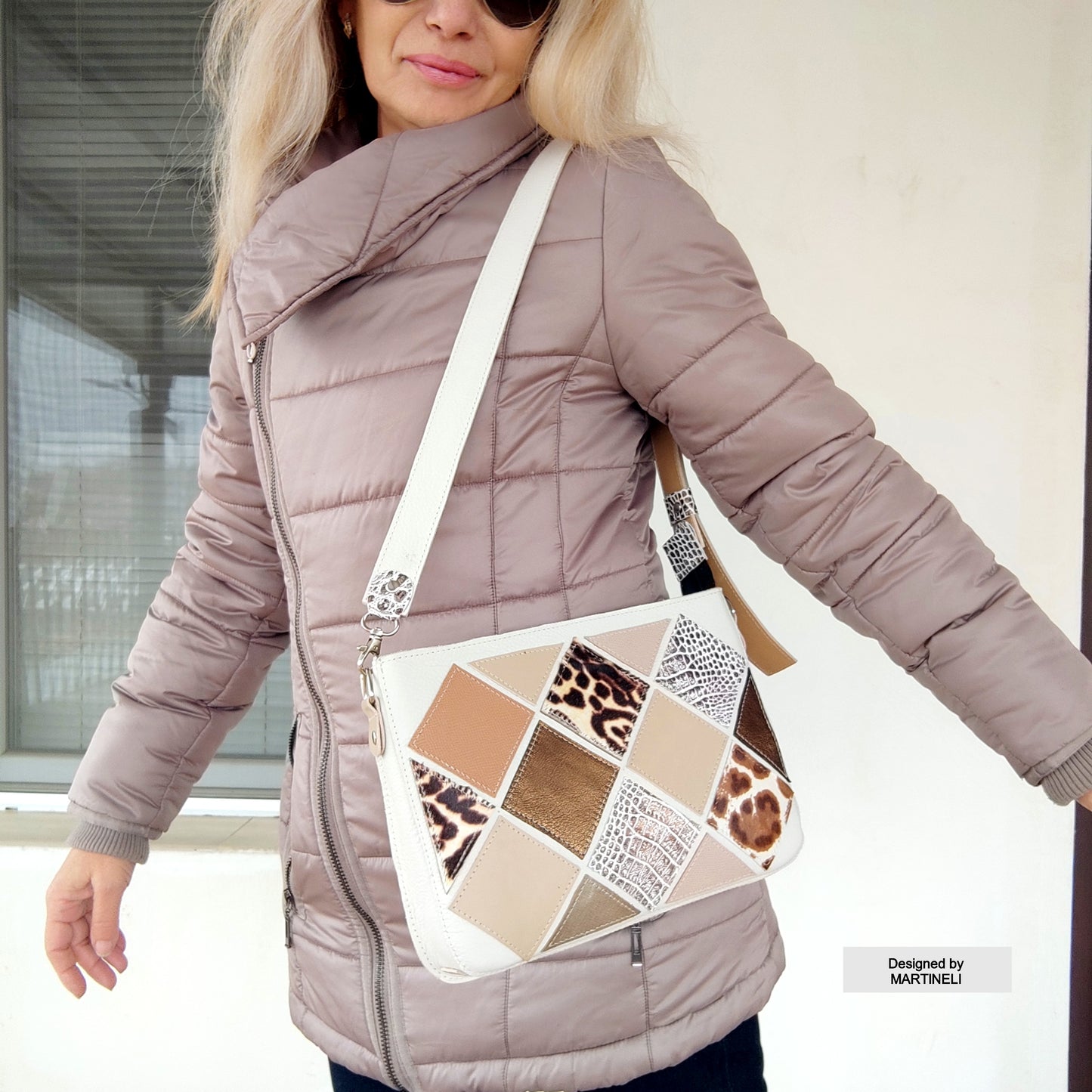 White Leather Shoulder Bag Luxury Beige Crossbody Bag Elegant Bag