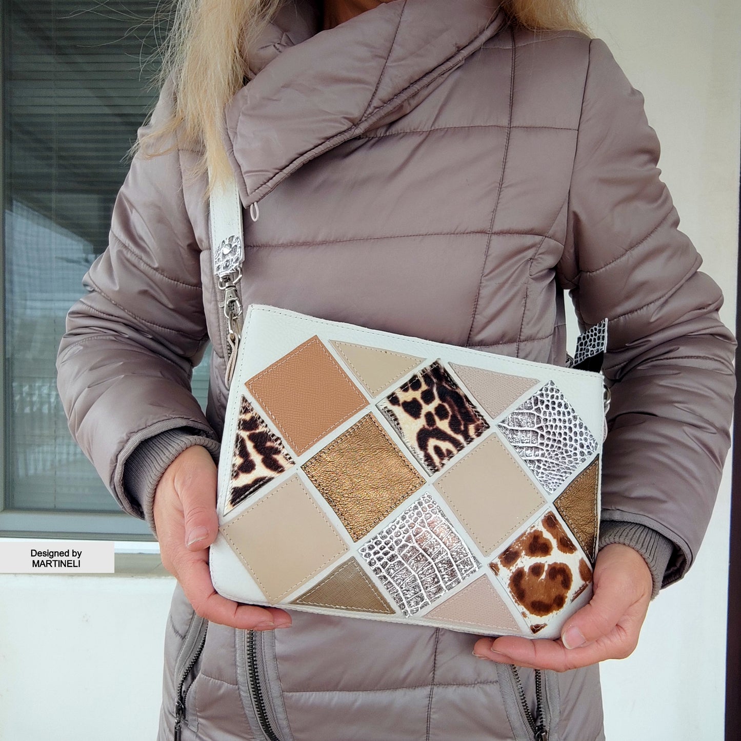 White Leather Shoulder Bag Luxury Beige Crossbody Bag Elegant Bag