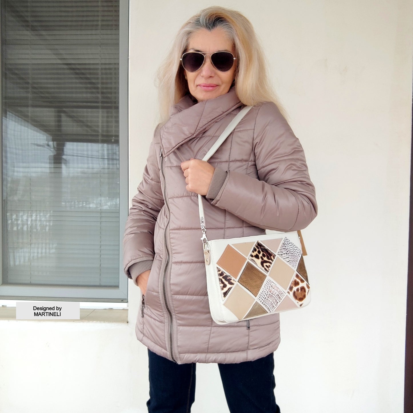 White Leather Shoulder Bag Luxury Beige Crossbody Bag Elegant Bag