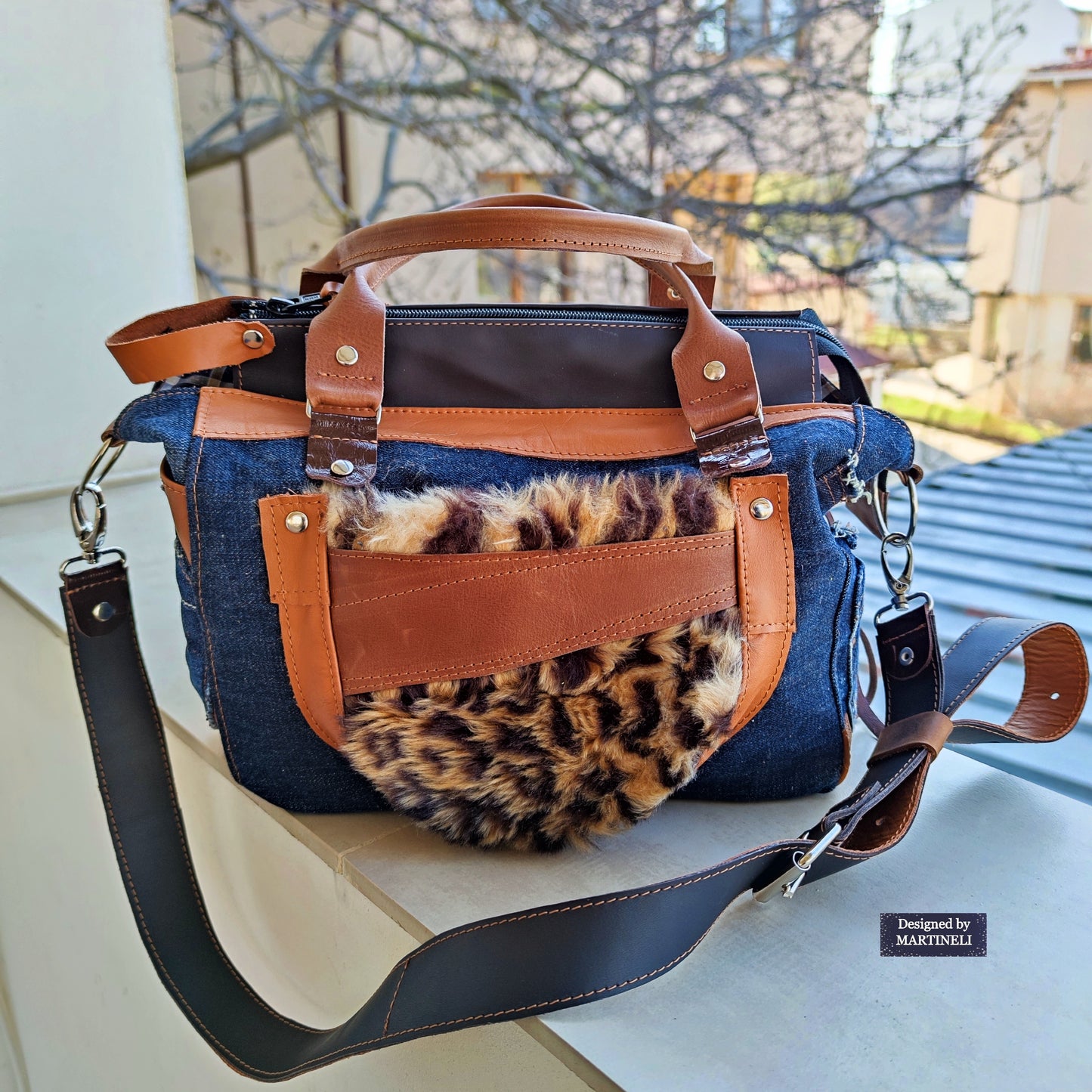 Brown Leather Shoulder Bag Leopard Print Hand Bag Luxury Jean Bag Boho