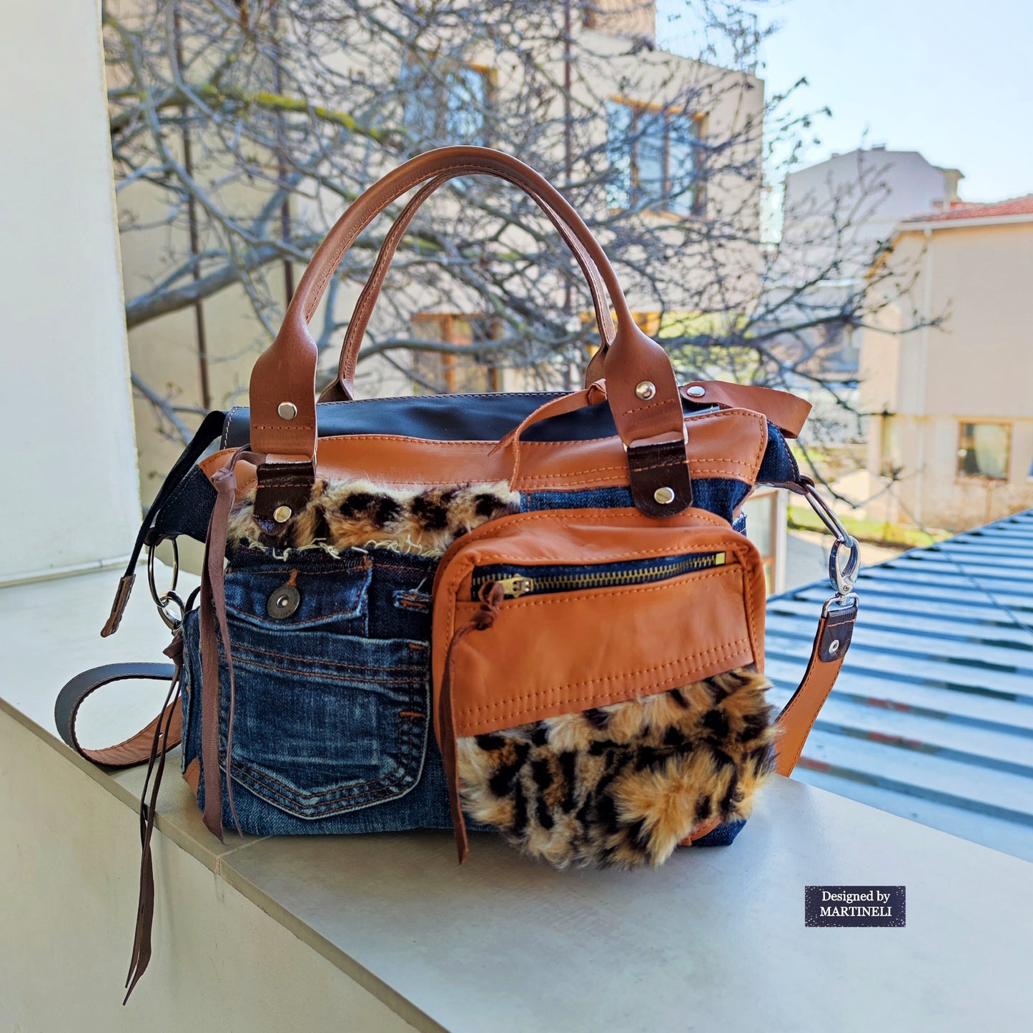 Brown Leather Shoulder Bag Leopard Print Hand Bag Luxury Jean Bag Boho