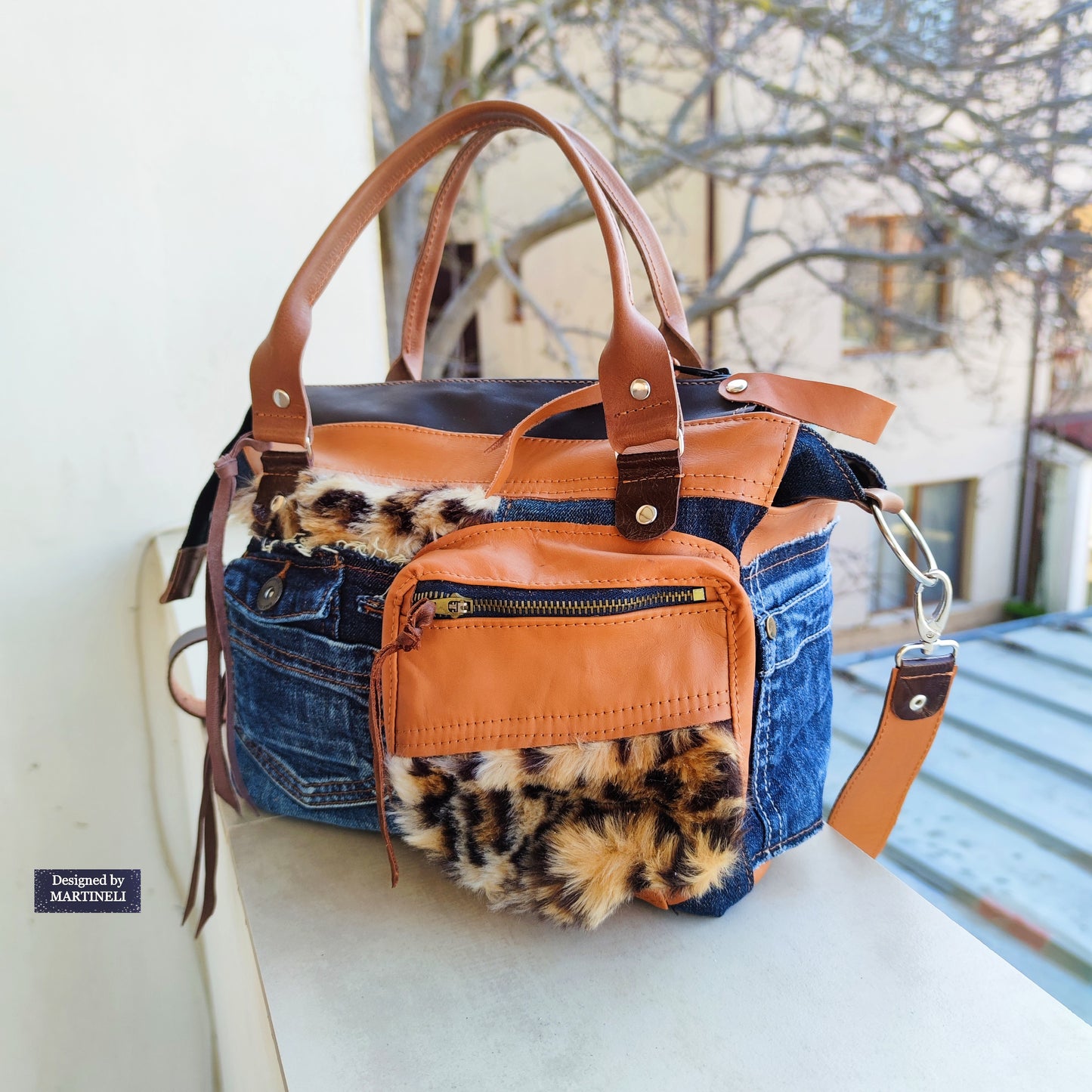 Brown Leather Shoulder Bag Leopard Print Hand Bag Luxury Jean Bag Boho