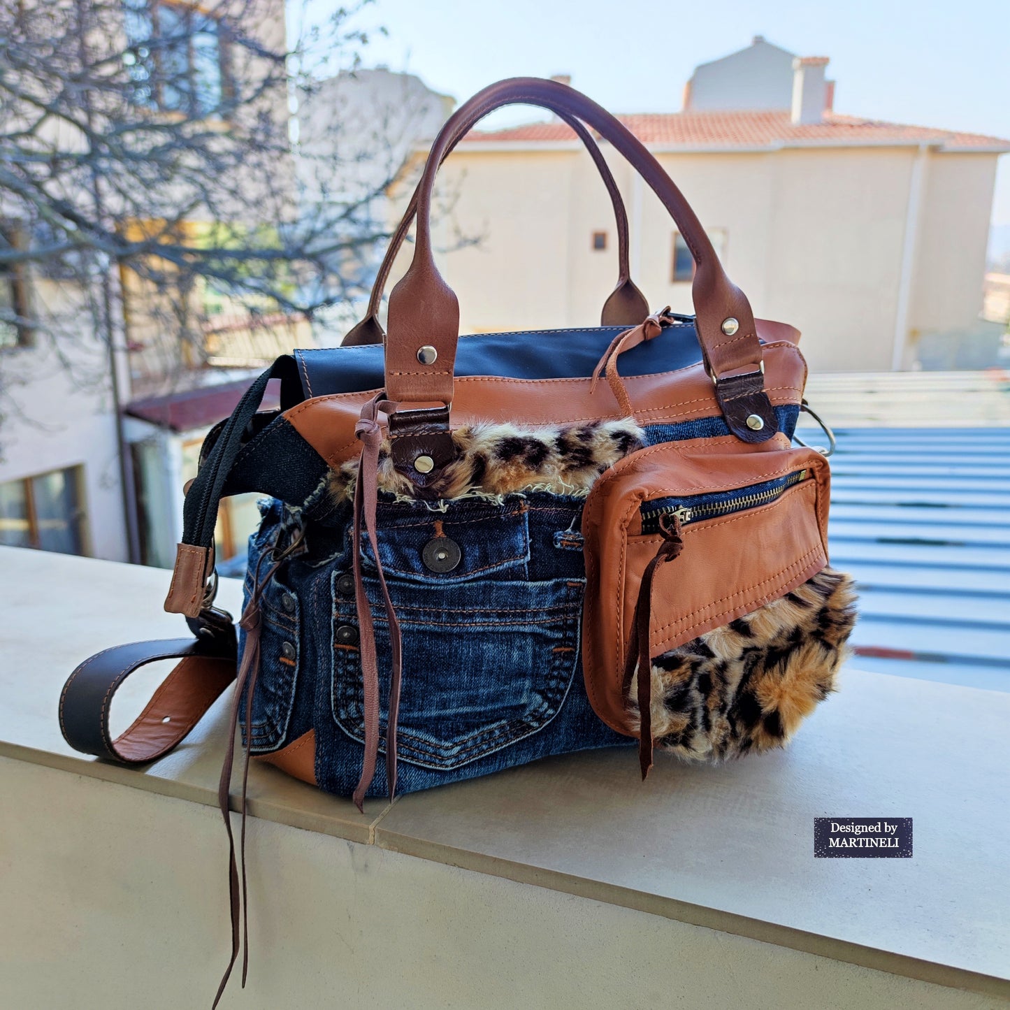 Brown Leather Shoulder Bag Leopard Print Hand Bag Luxury Jean Bag Boho