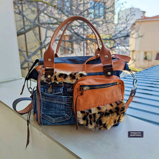 Brown Leather Shoulder Bag Leopard Print Hand Bag Luxury Jean Bag Boho
