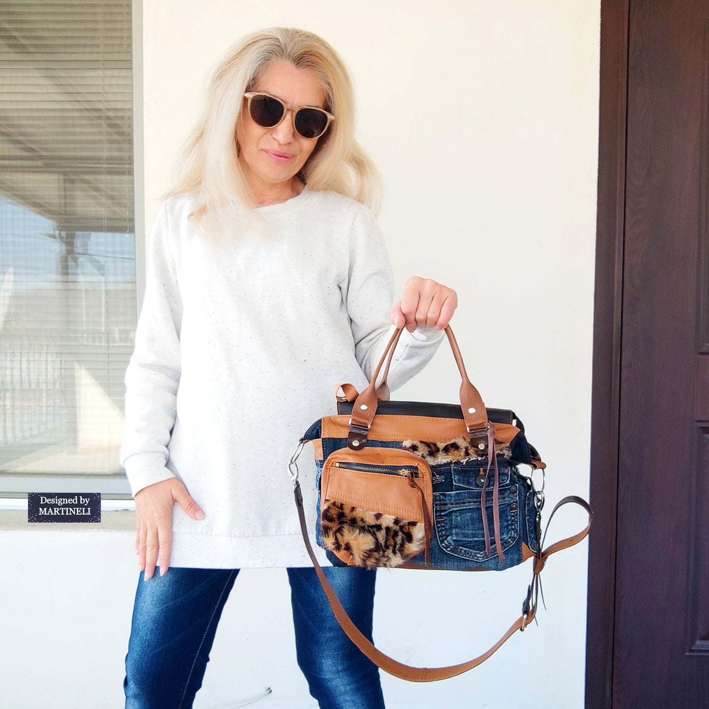 Brown Leather Shoulder Bag Leopard Print Hand Bag Luxury Jean Bag Boho