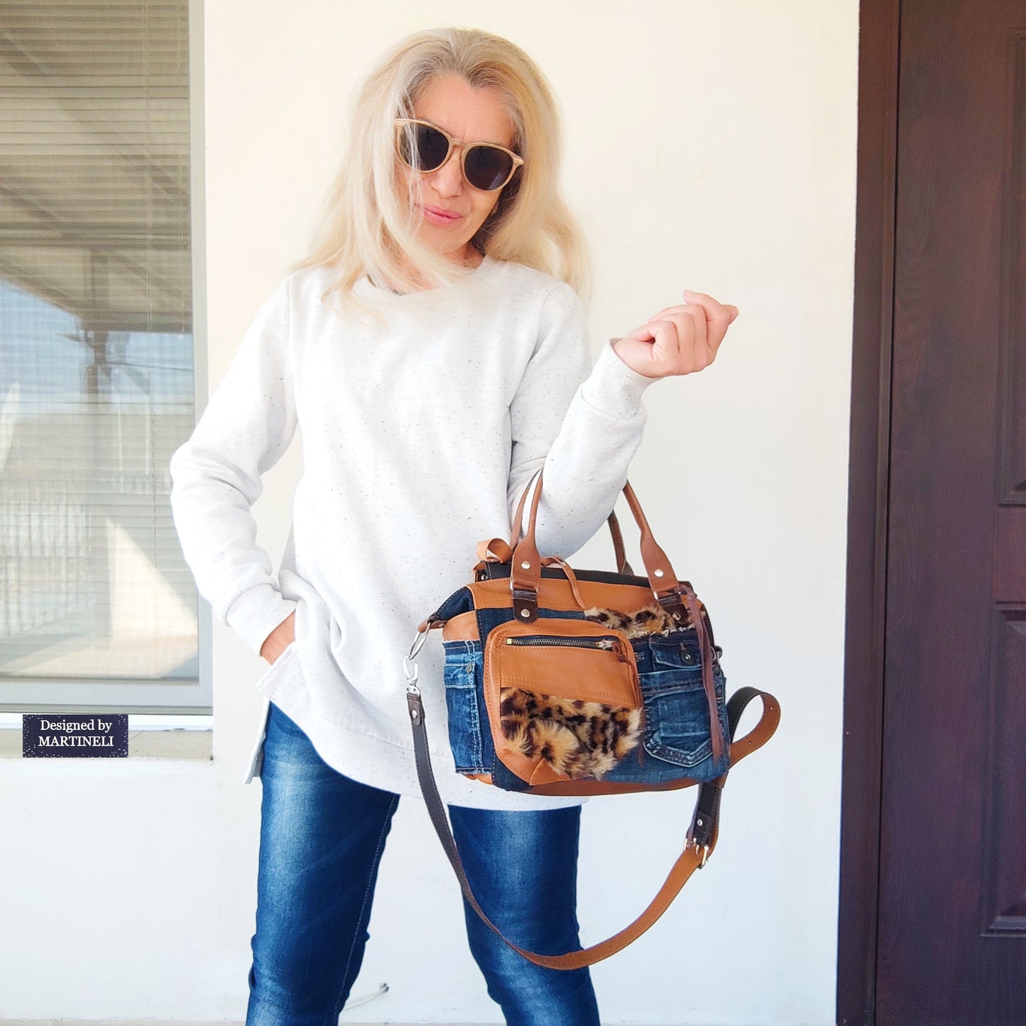 Brown Leather Shoulder Bag Leopard Print Hand Bag Luxury Jean Bag Boho