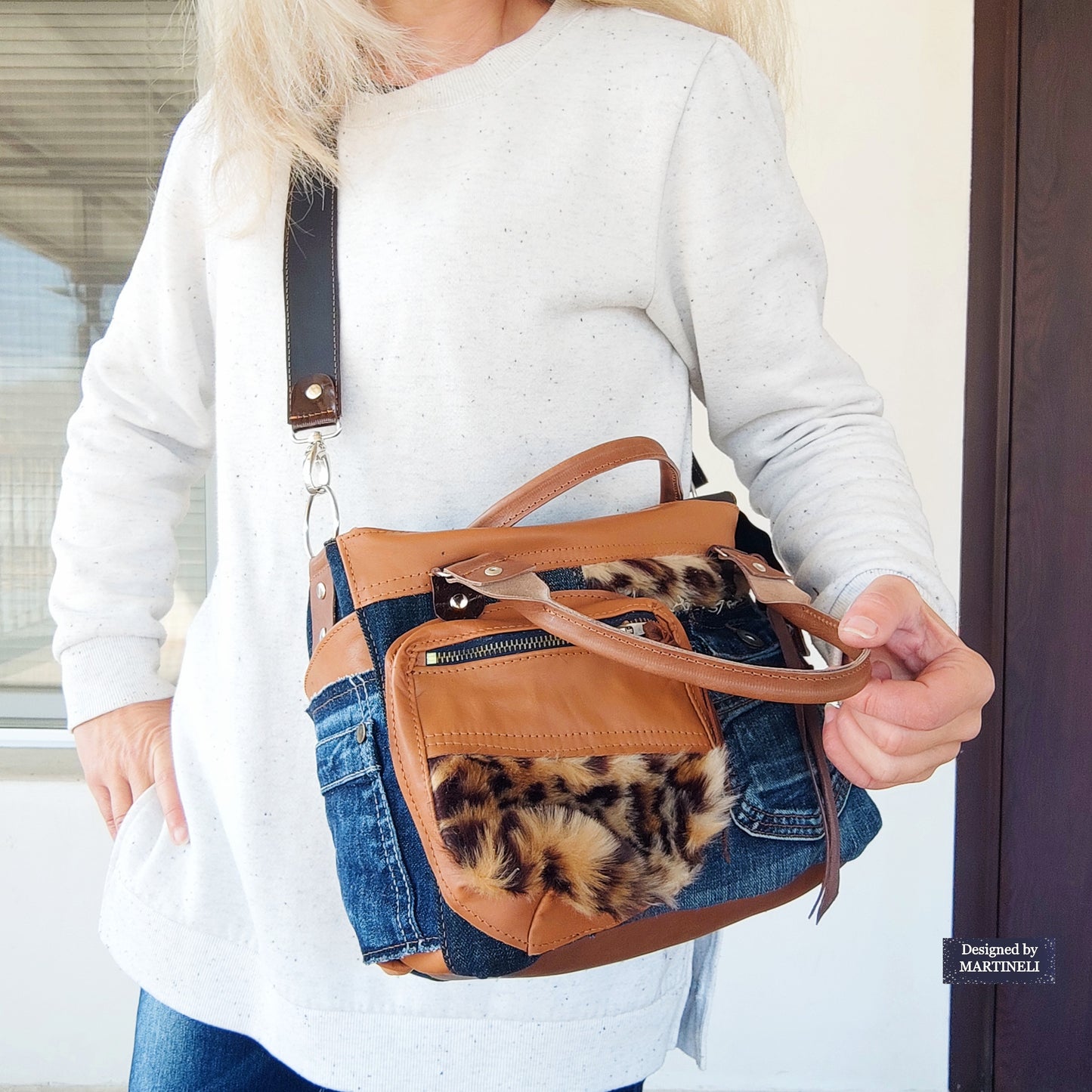 Brown Leather Shoulder Bag Leopard Print Hand Bag Luxury Jean Bag Boho