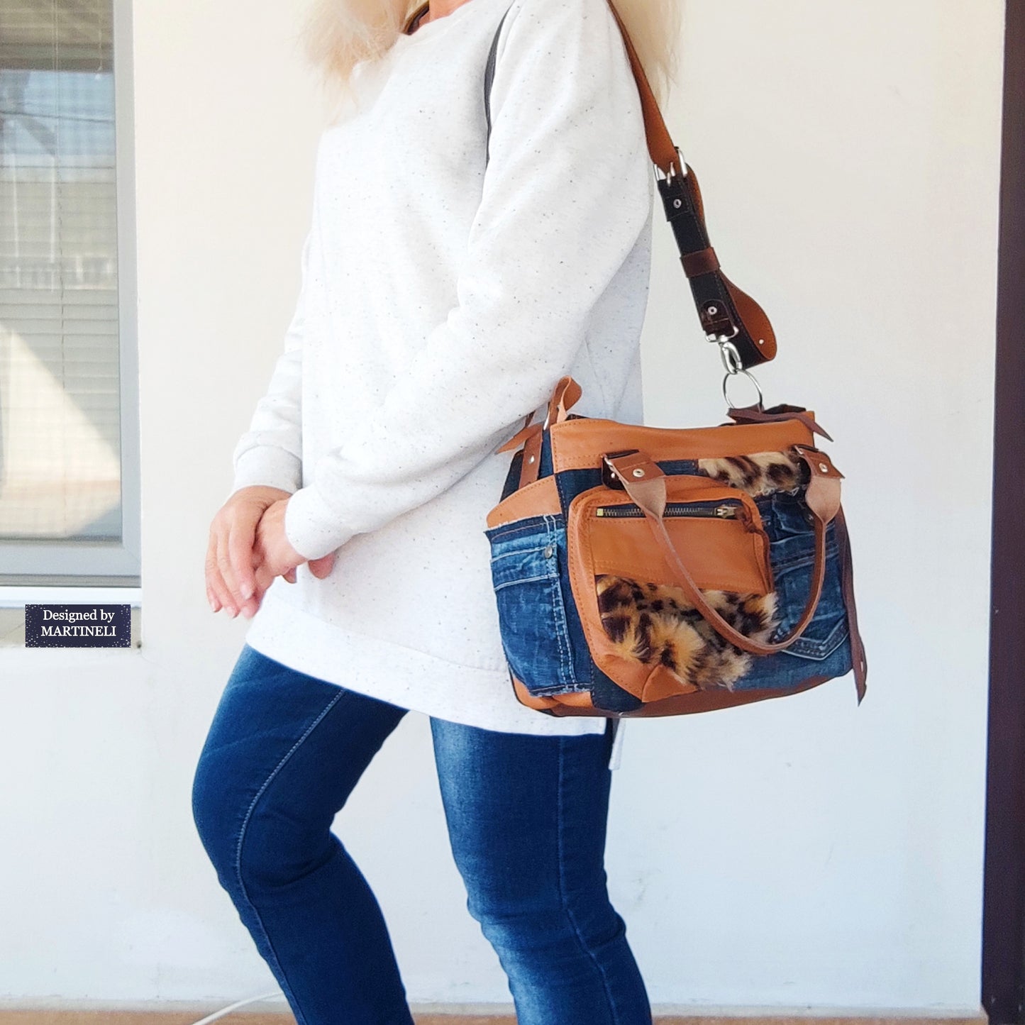 Brown Leather Shoulder Bag Leopard Print Hand Bag Luxury Jean Bag Boho