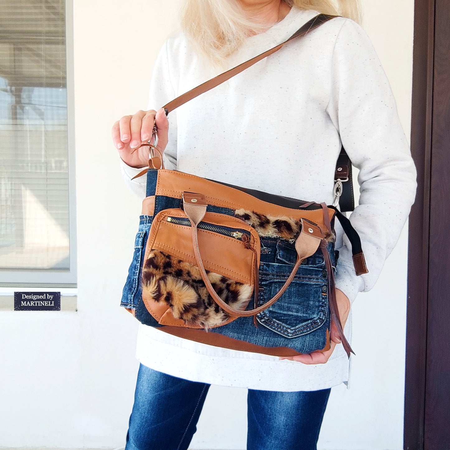 Brown Leather Shoulder Bag Leopard Print Hand Bag Luxury Jean Bag Boho