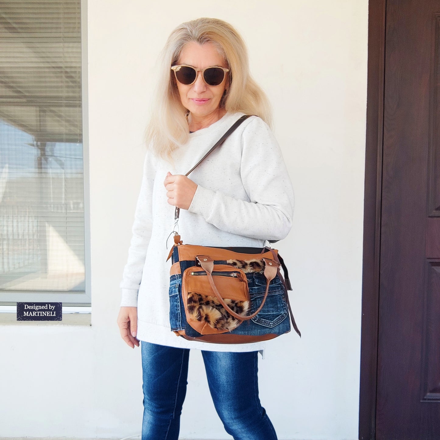 Brown Leather Shoulder Bag Leopard Print Hand Bag Luxury Jean Bag Boho