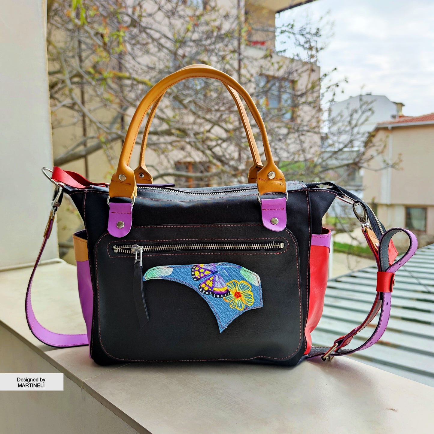 Luxury Leather Shoulder Bag Colorful Canvas Hand Bag Floral Elegant Bag