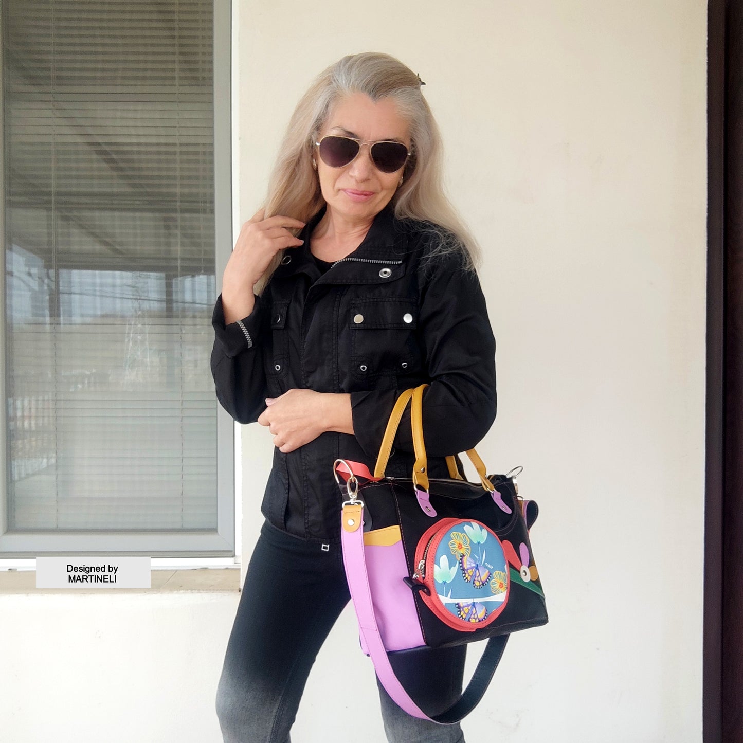 Luxury Leather Shoulder Bag Colorful Canvas Hand Bag Floral Elegant Bag