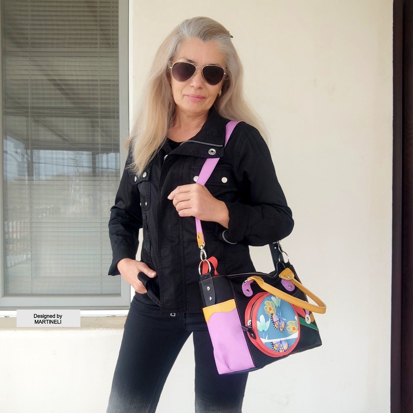 Luxury Leather Shoulder Bag Colorful Canvas Hand Bag Floral Elegant Bag