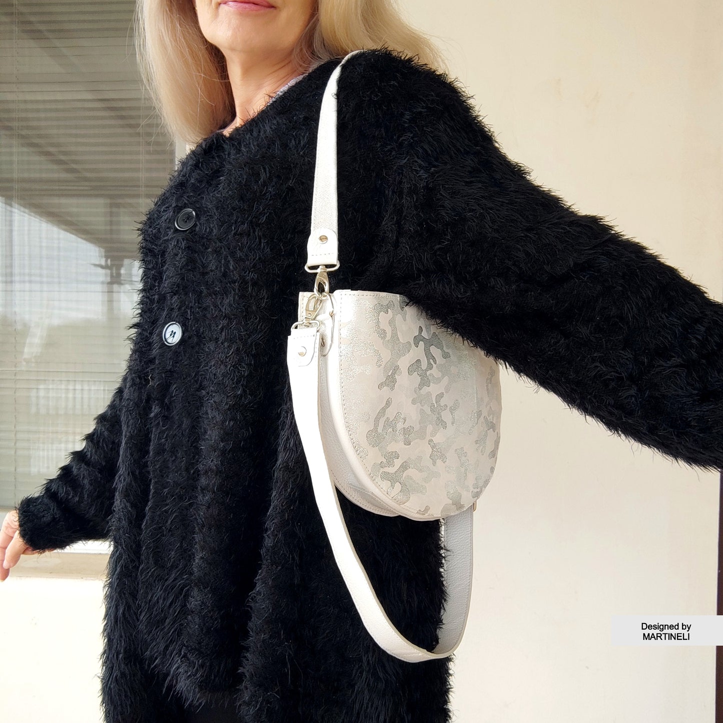 White Luxury Leather Bag Camouflage Shoulder Bag Elegant Camo Bag