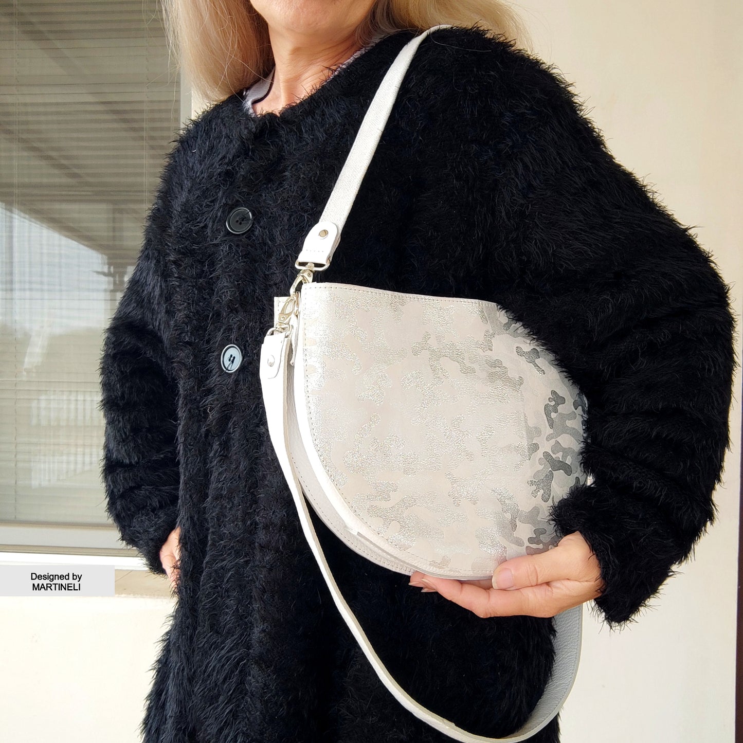 White Luxury Leather Bag Camouflage Shoulder Bag Elegant Camo Bag