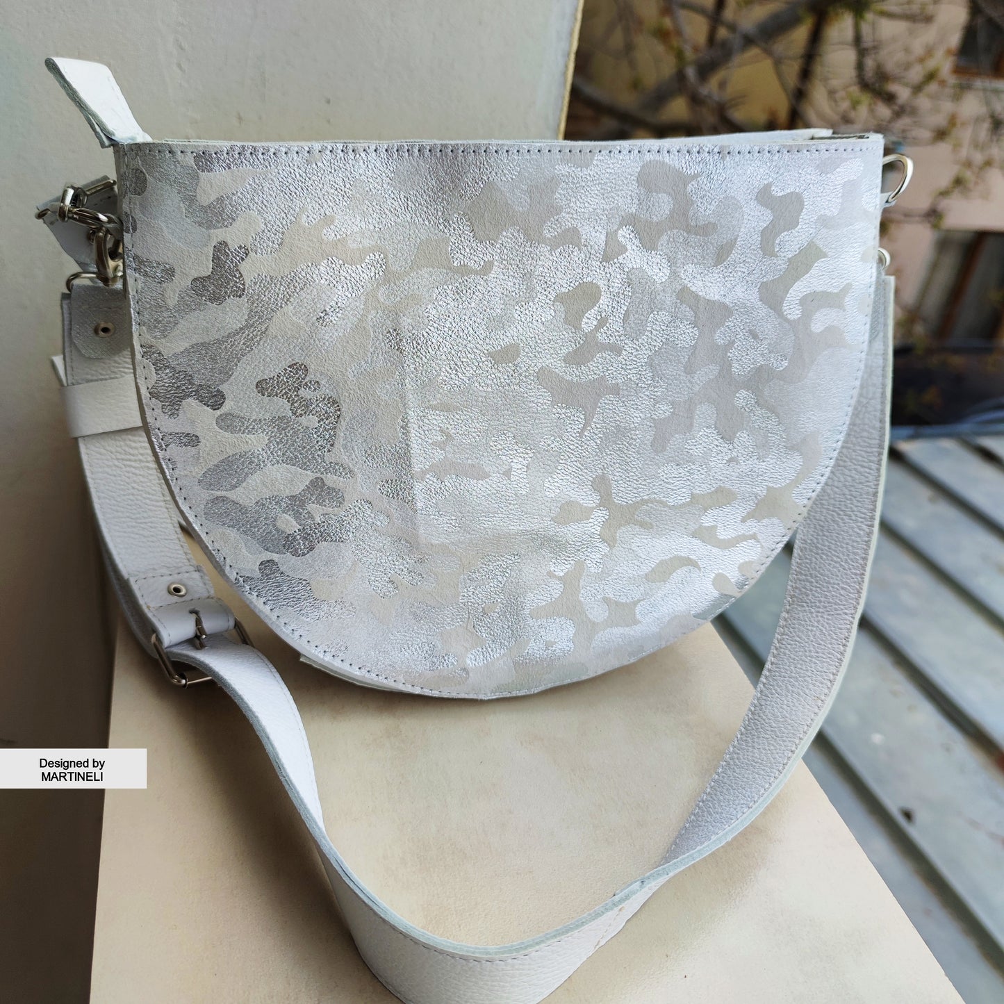White Luxury Leather Bag Camouflage Shoulder Bag Elegant Camo Bag