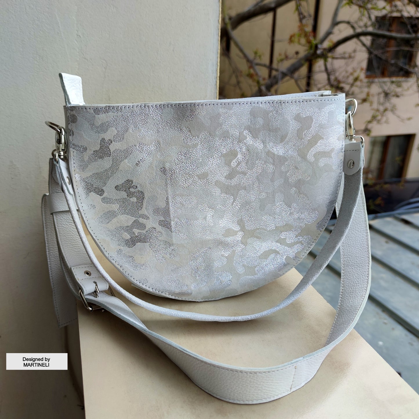 White Luxury Leather Bag Camouflage Shoulder Bag Elegant Camo Bag