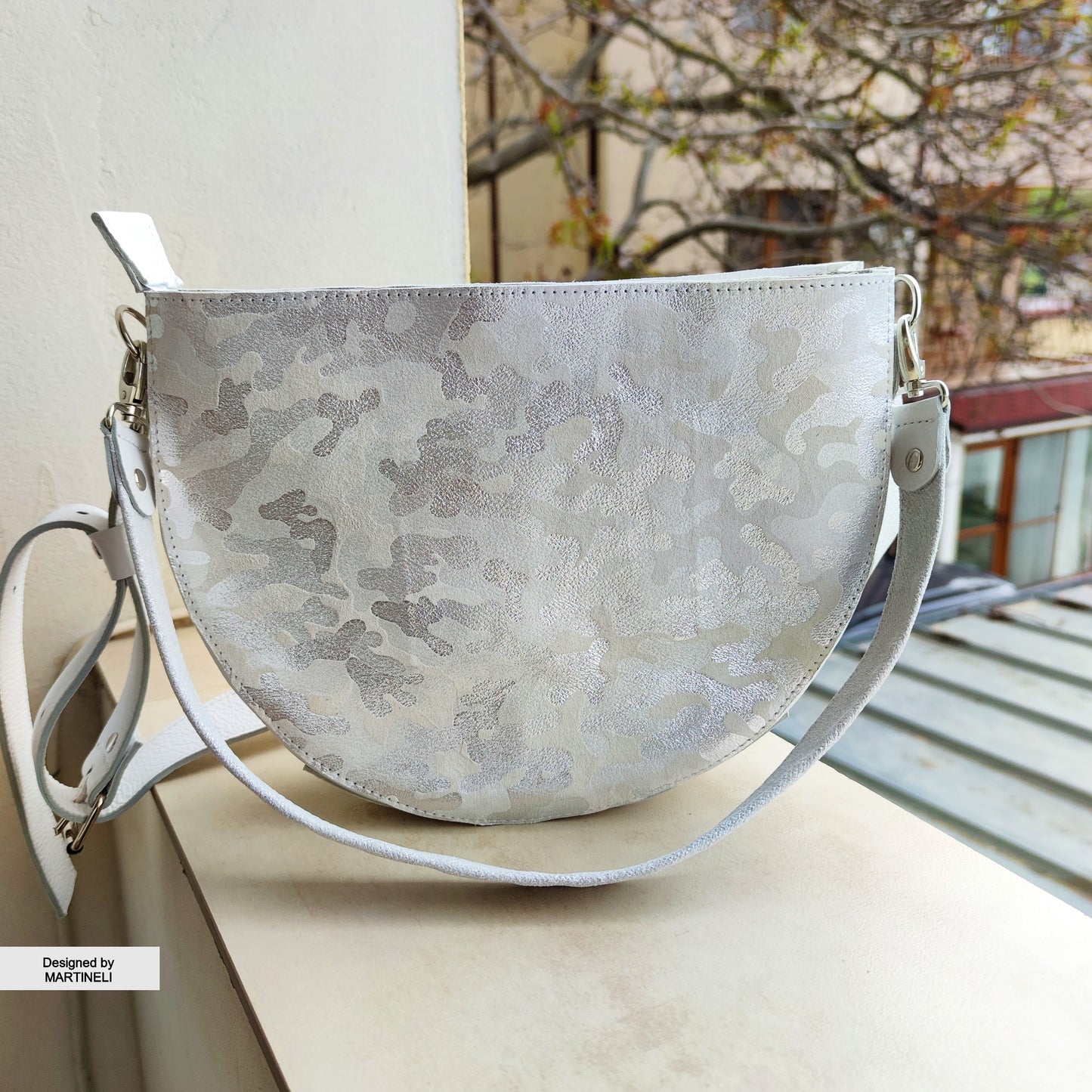 White Luxury Leather Bag Camouflage Shoulder Bag Elegant Camo Bag