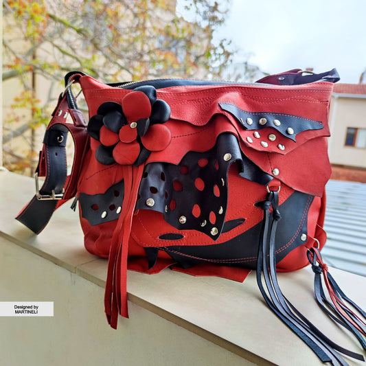 Brown Leather Shoulder Bag Luxury Large Floral Purse Boho Style Bag