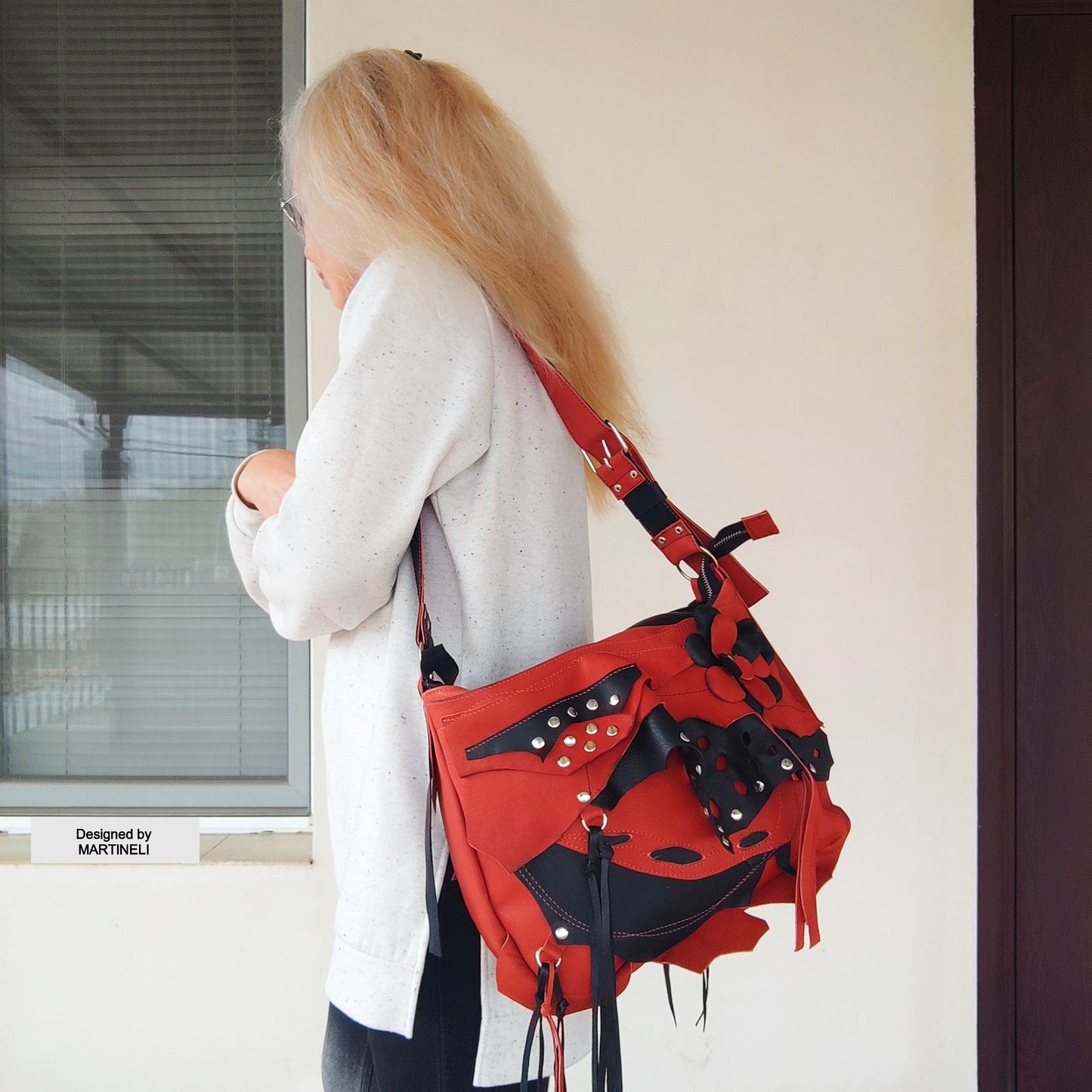 Brown Leather Shoulder Bag Luxury Large Floral Purse Boho Style Bag