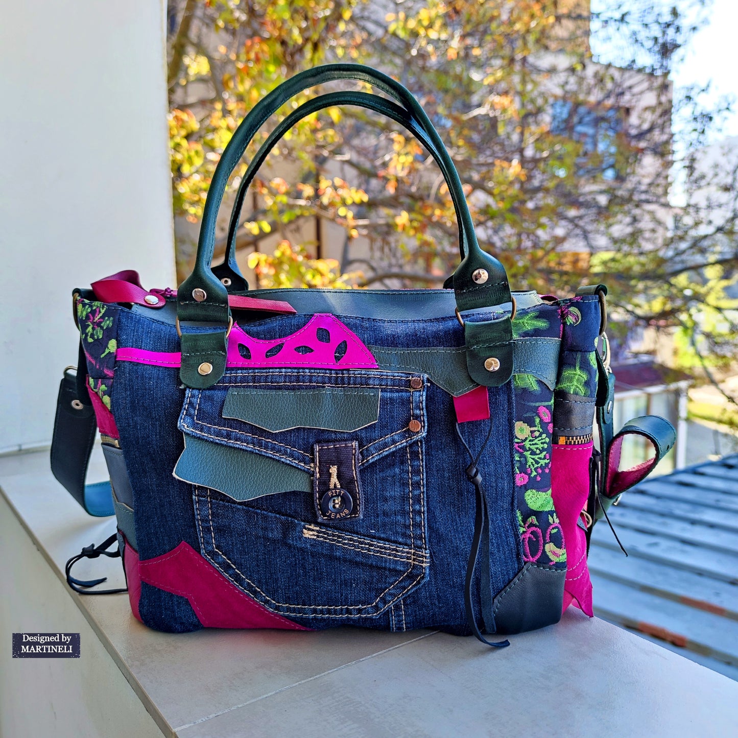 Pink Leather Shoulder Bag Luxury Floral Hand Bag Elegant Green Boho Bag