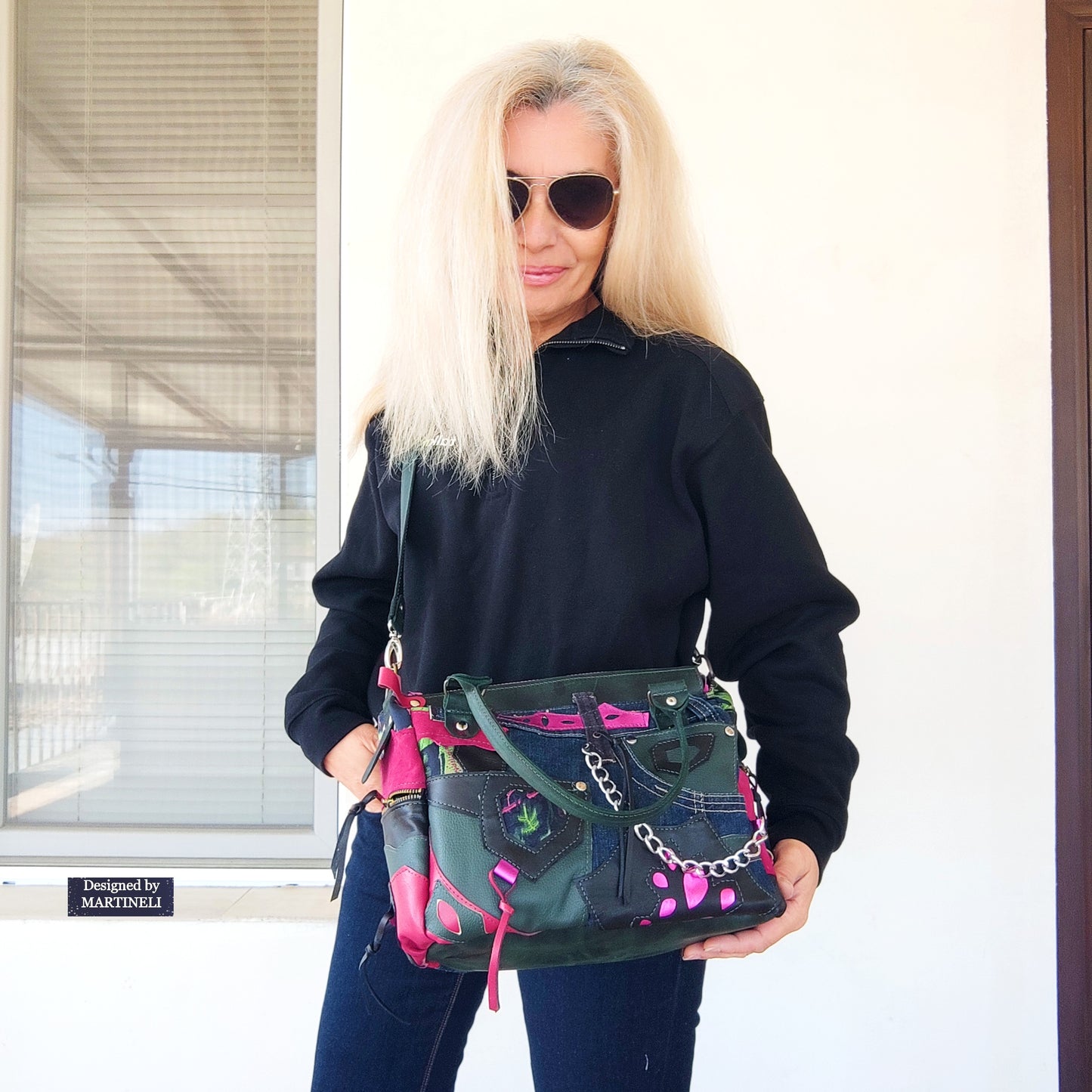 Pink Leather Shoulder Bag Luxury Floral Hand Bag Elegant Green Boho Bag
