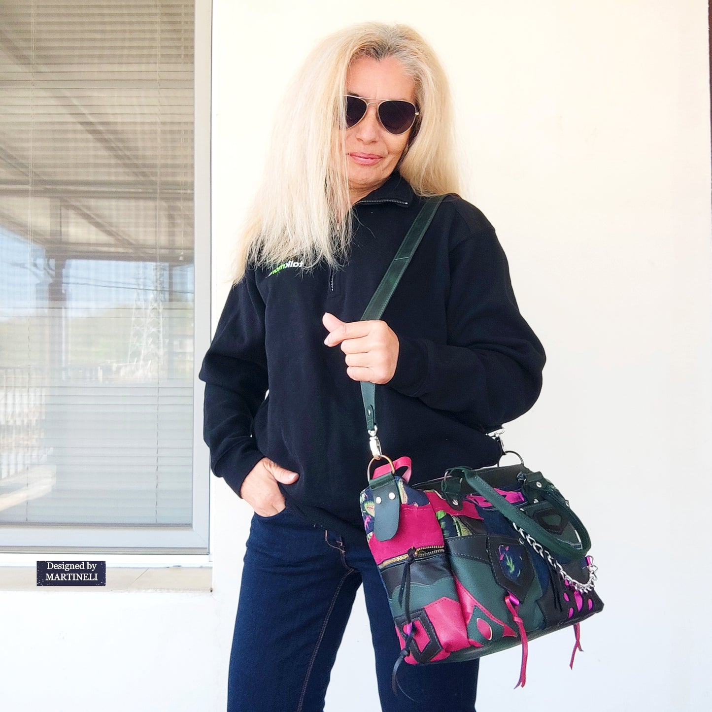 Pink Leather Shoulder Bag Luxury Floral Hand Bag Elegant Green Boho Bag