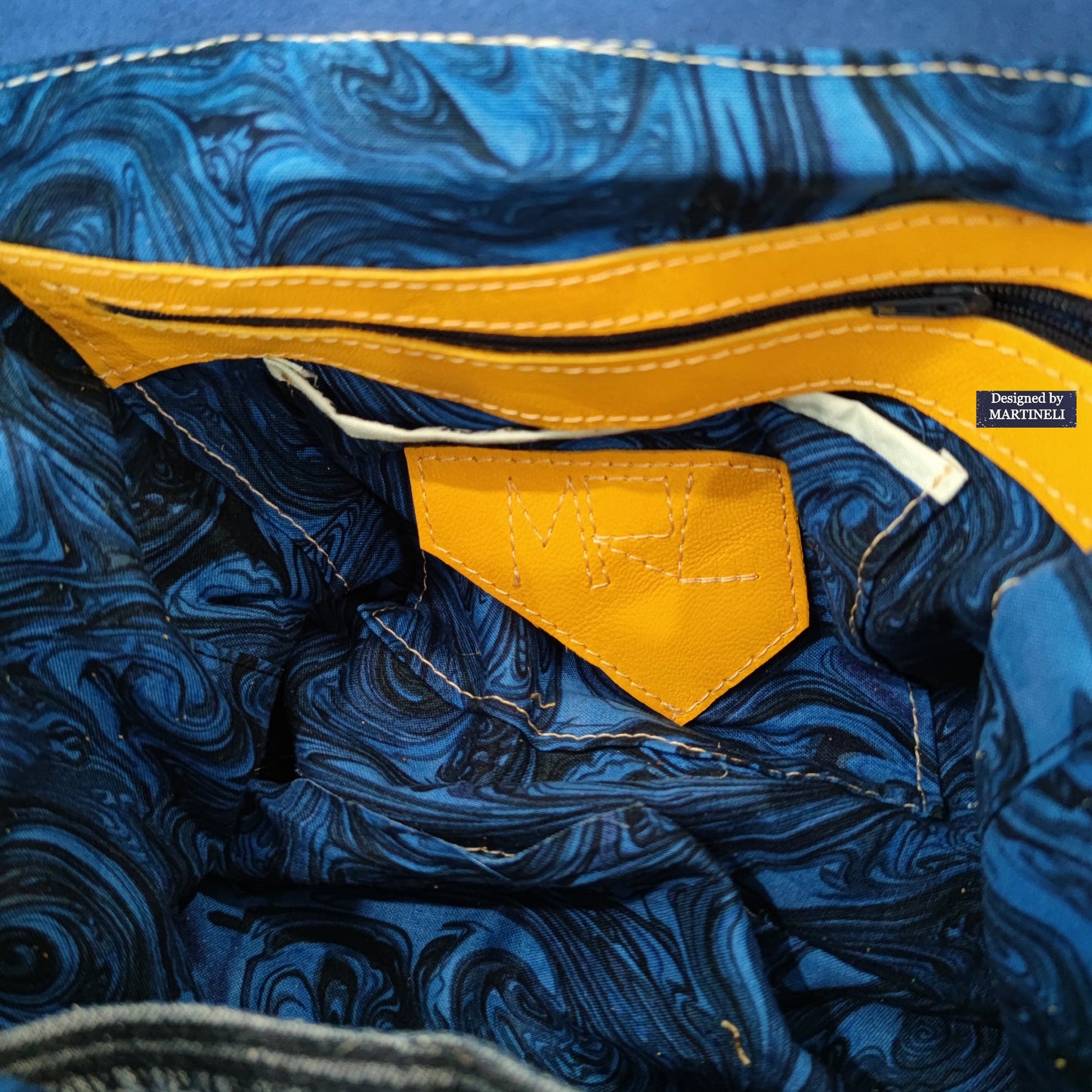 Blue Leather Shoulder Bag Large Floral Handbag Luxury Denim Bag