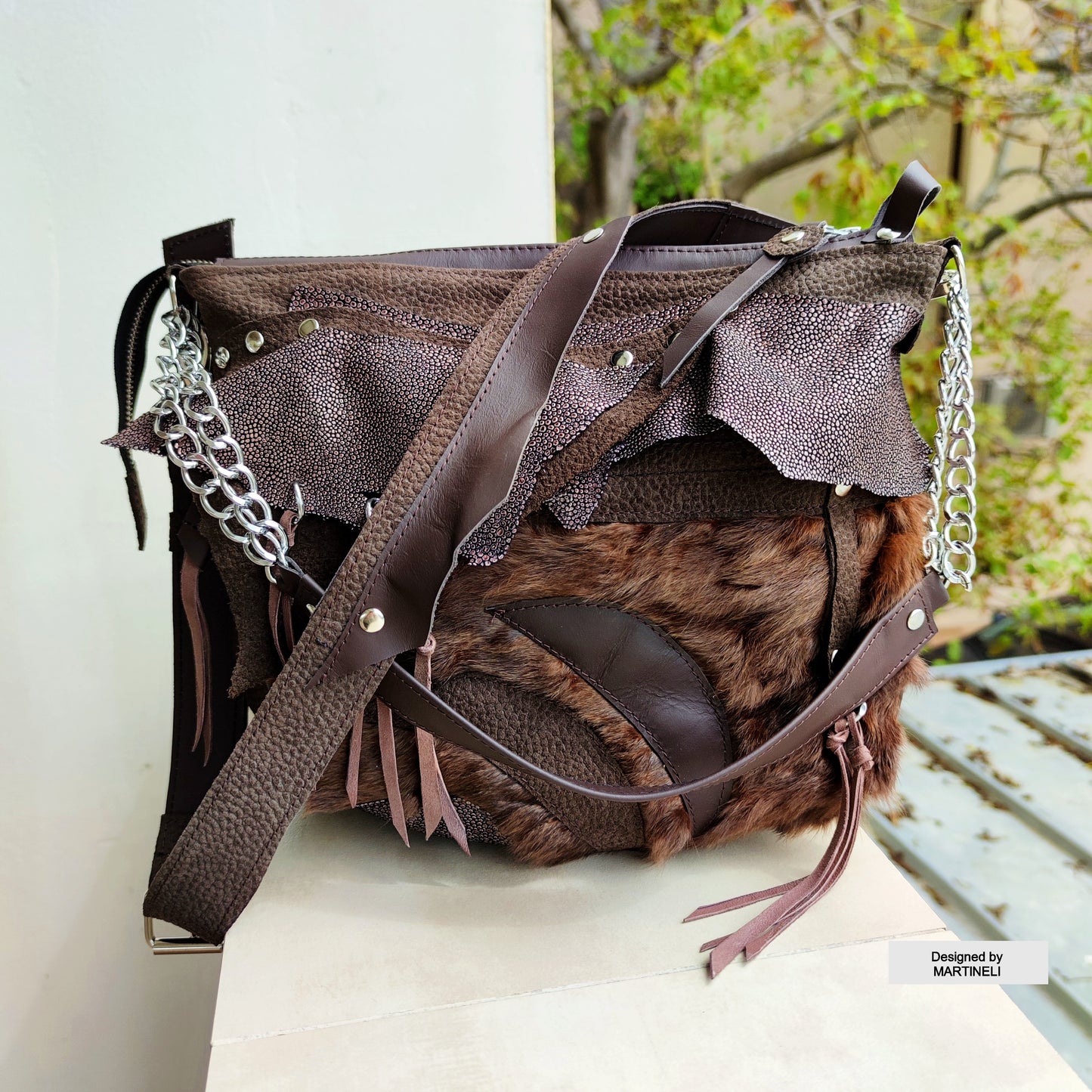 Brown Leather Shoulder Bag Luxury Hair-On Leather Bag Stylish Bag Women