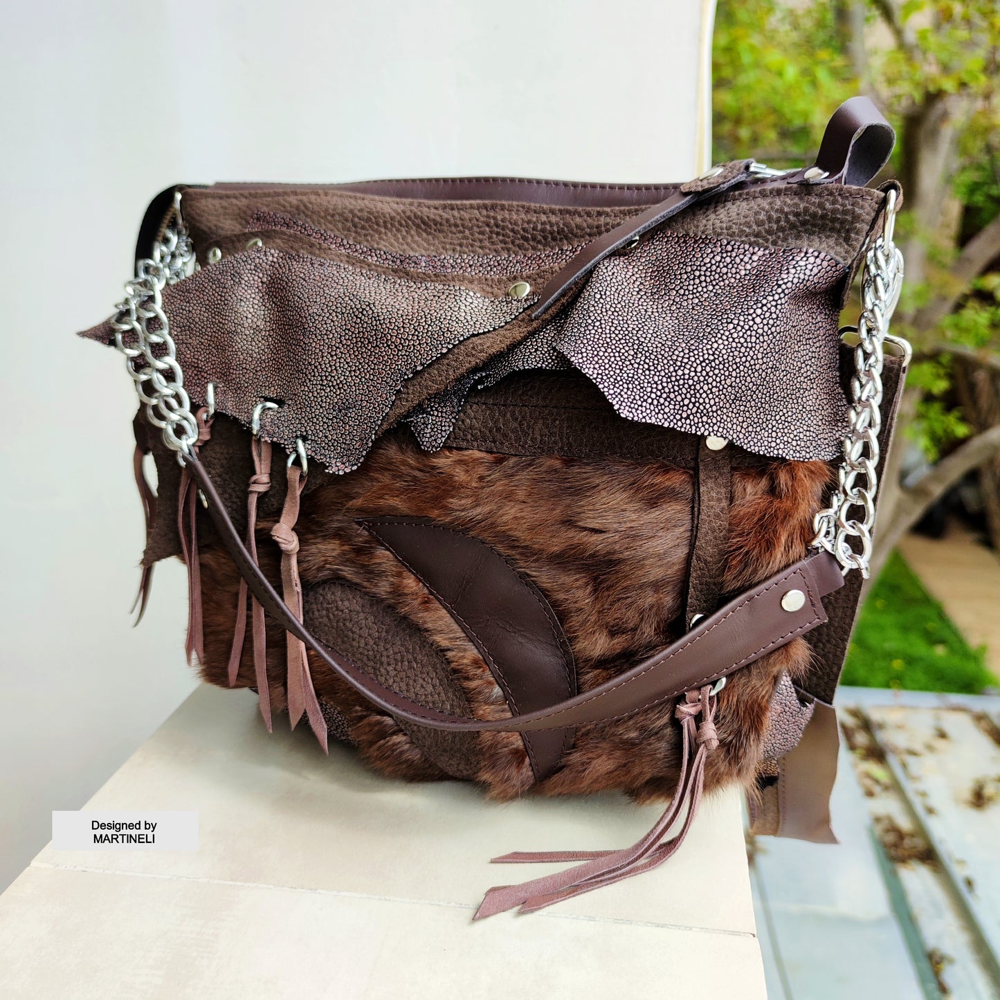 Brown Leather Shoulder Bag Luxury Hair-On Leather Bag Stylish Bag Women