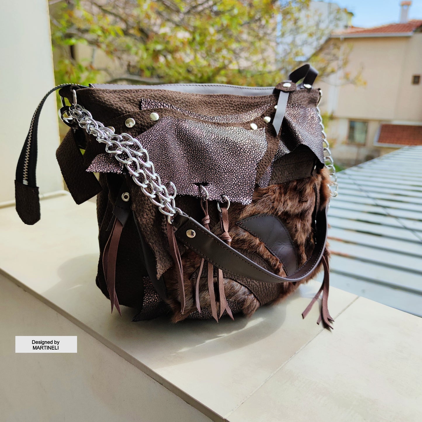 Brown Leather Shoulder Bag Luxury Hair-On Leather Bag Stylish Bag Women