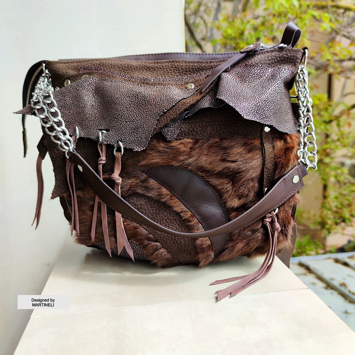 Brown Leather Shoulder Bag Luxury Hair-On Leather Bag Stylish Bag Women