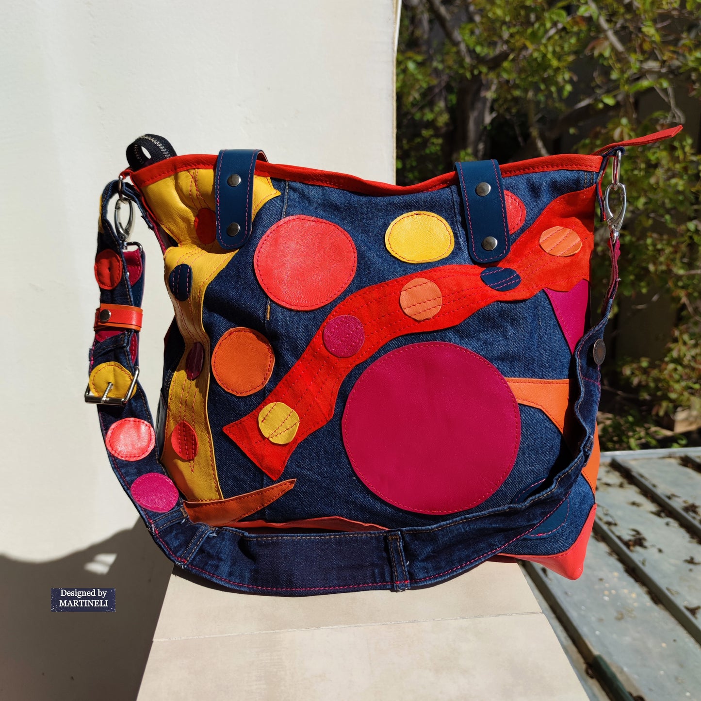 Colorful Leather Tote Bag-Soft Leather and Denim Crossbody Purse Bag,Large Jean Bag Artsy Convertible Bag For Women Hippie Bag Boho Tote Bag