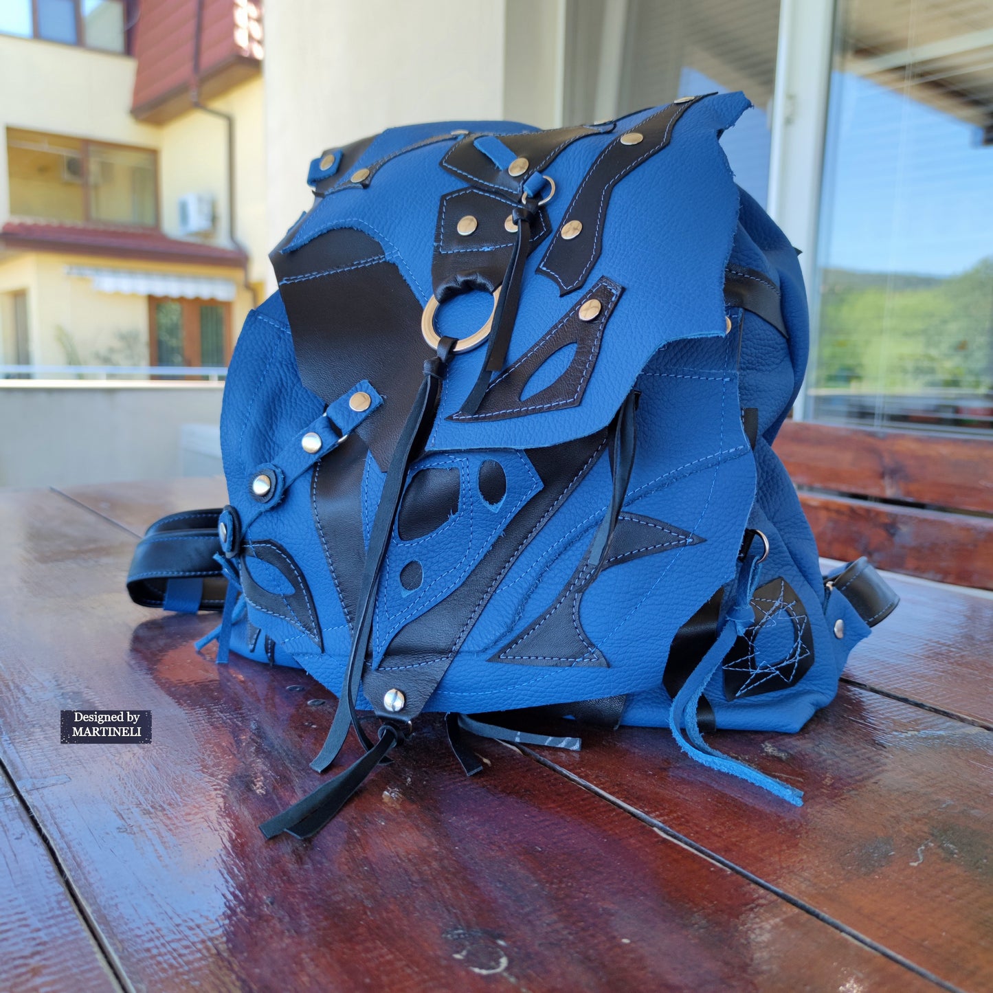 BLUE LEATHER BACKPACK UNISEX LARGE NATURAL LEATHER TRAVEL BACKPACK