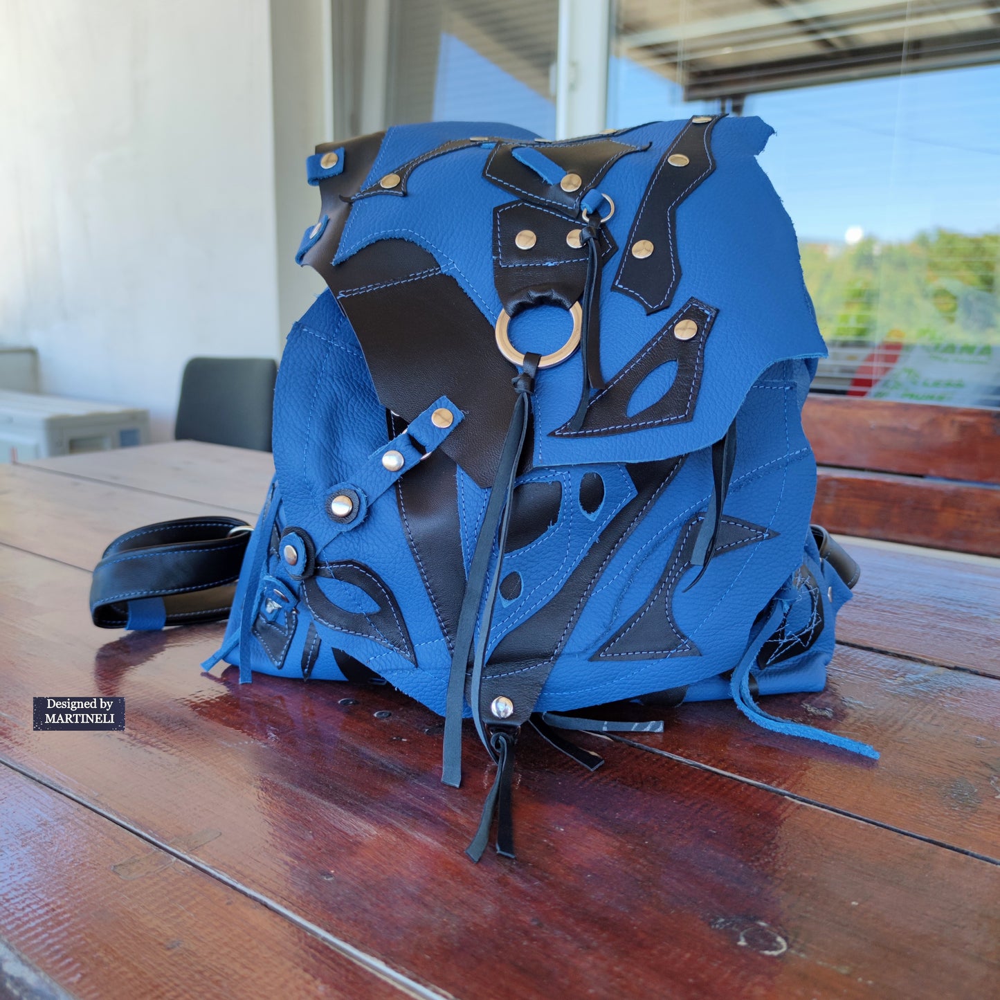 BLUE LEATHER BACKPACK UNISEX LARGE NATURAL LEATHER TRAVEL BACKPACK