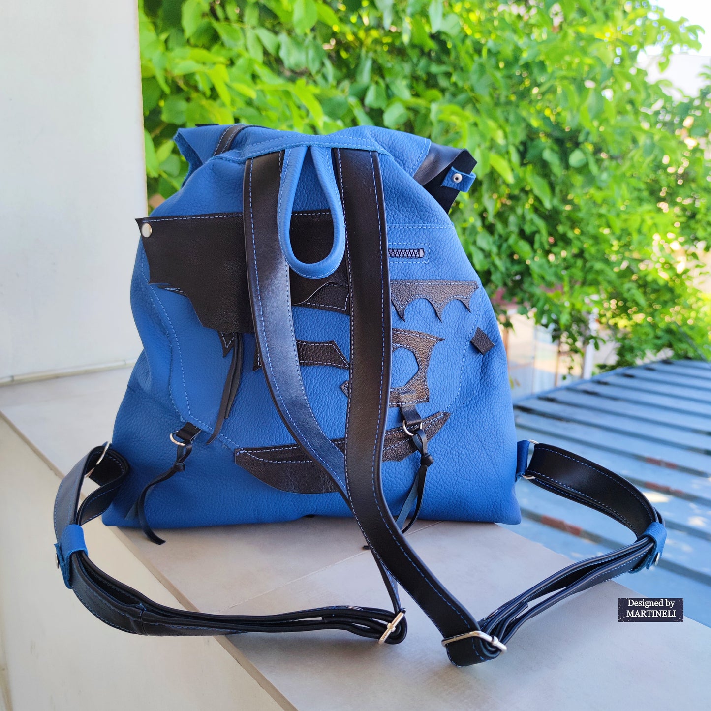 BLUE LEATHER BACKPACK UNISEX LARGE NATURAL LEATHER TRAVEL BACKPACK