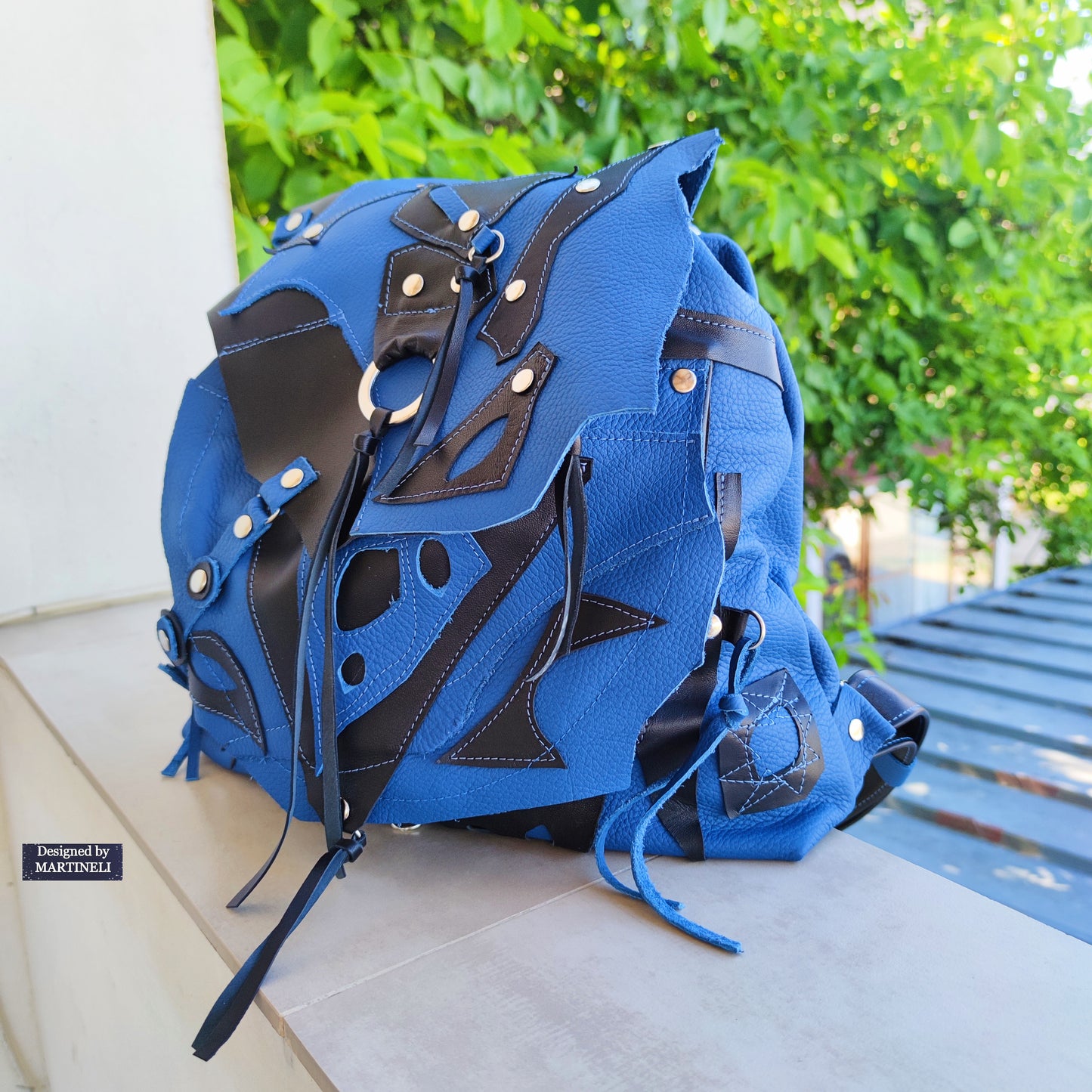 BLUE LEATHER BACKPACK UNISEX LARGE NATURAL LEATHER TRAVEL BACKPACK