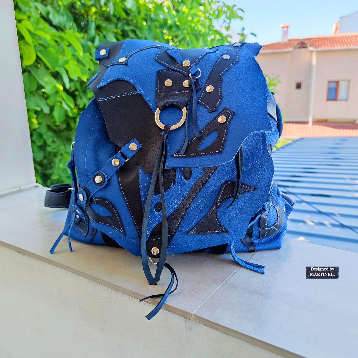BLUE LEATHER BACKPACK UNISEX LARGE NATURAL LEATHER TRAVEL BACKPACK