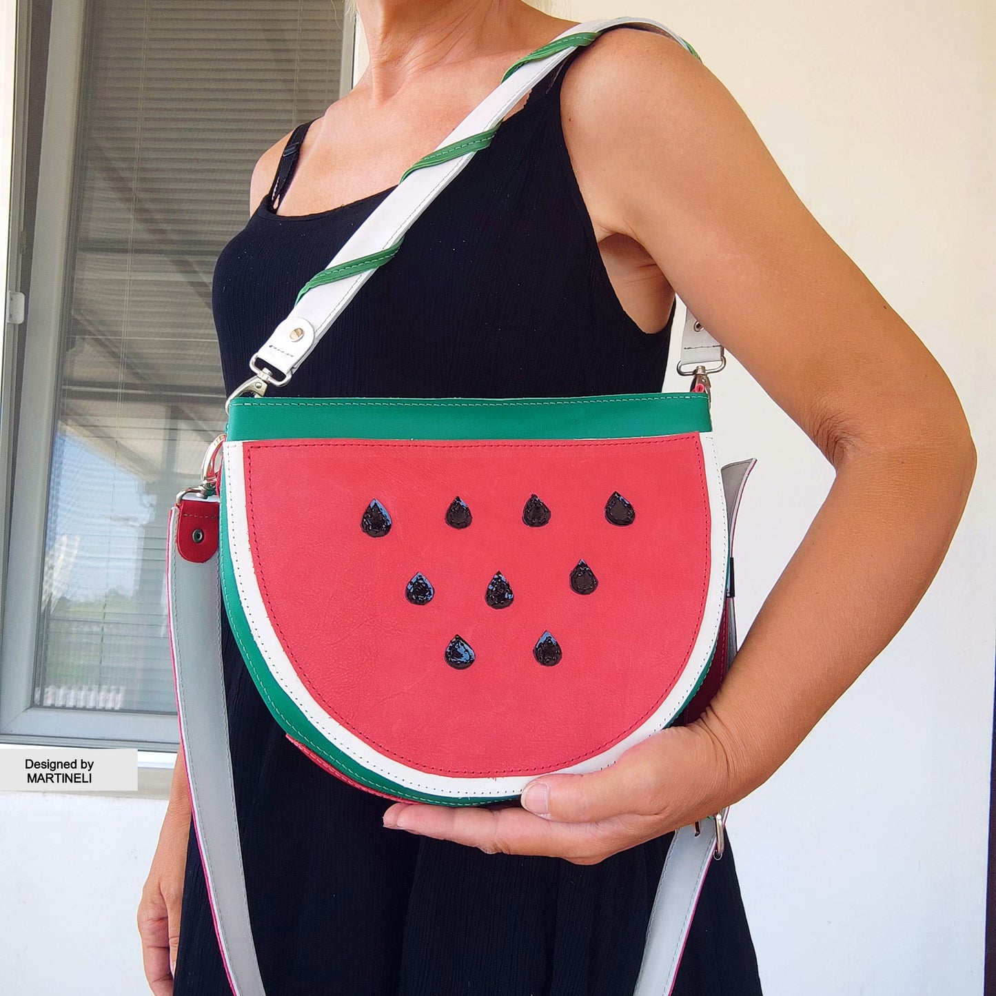 COLORFUL LEATHER SHOULDER BAG NATURAL LEATHER WATERMELON BAG