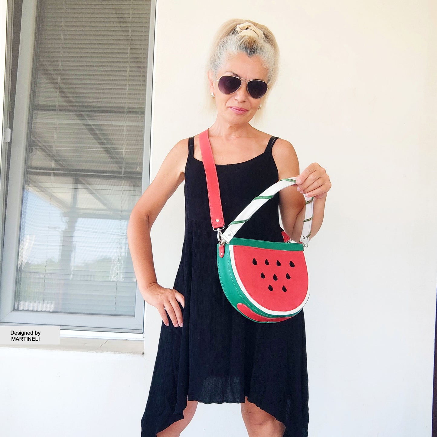 COLORFUL LEATHER SHOULDER BAG NATURAL LEATHER WATERMELON BAG