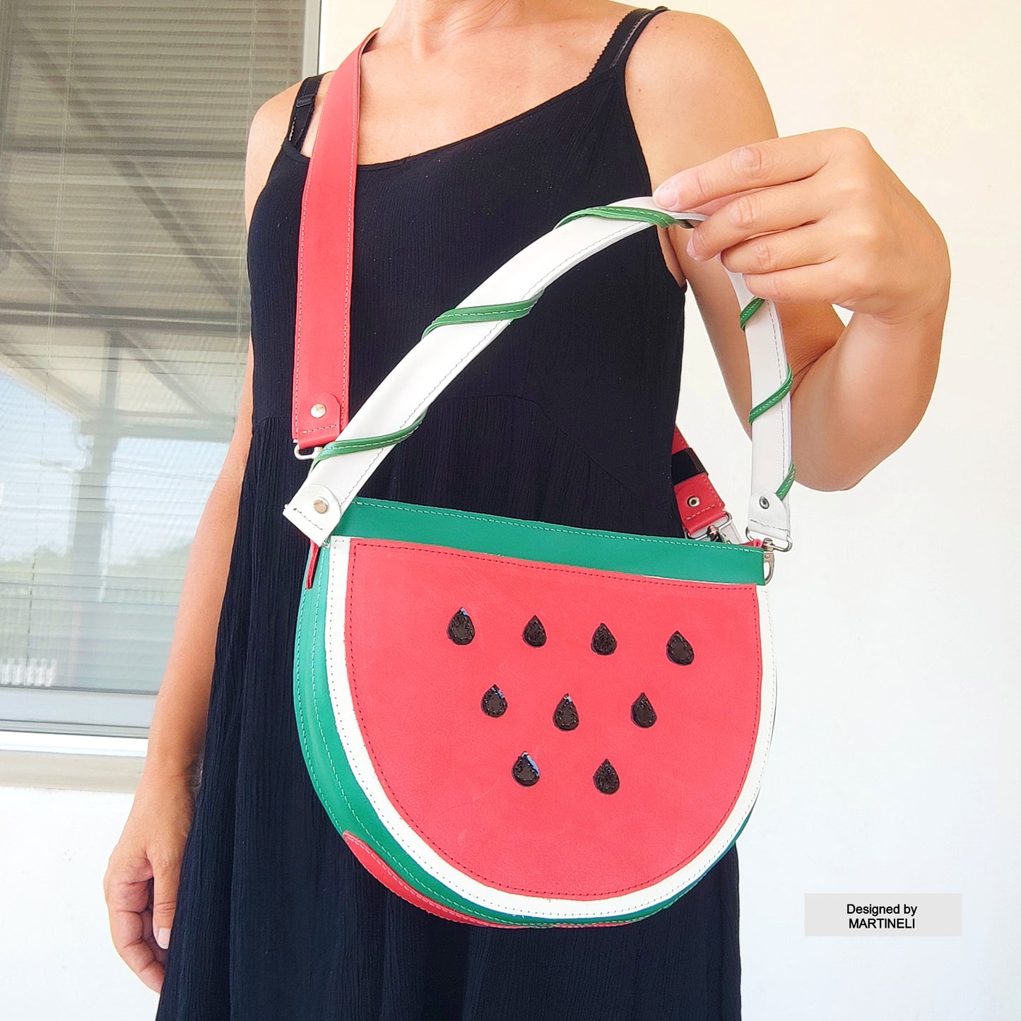 COLORFUL LEATHER SHOULDER BAG NATURAL LEATHER WATERMELON BAG