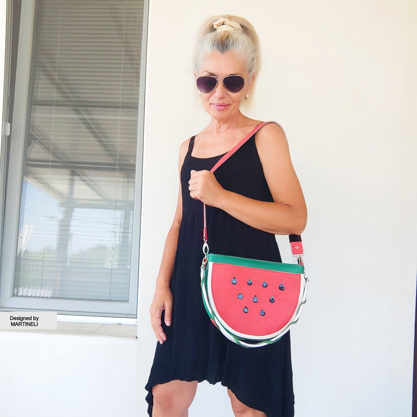 COLORFUL LEATHER SHOULDER BAG NATURAL LEATHER WATERMELON BAG