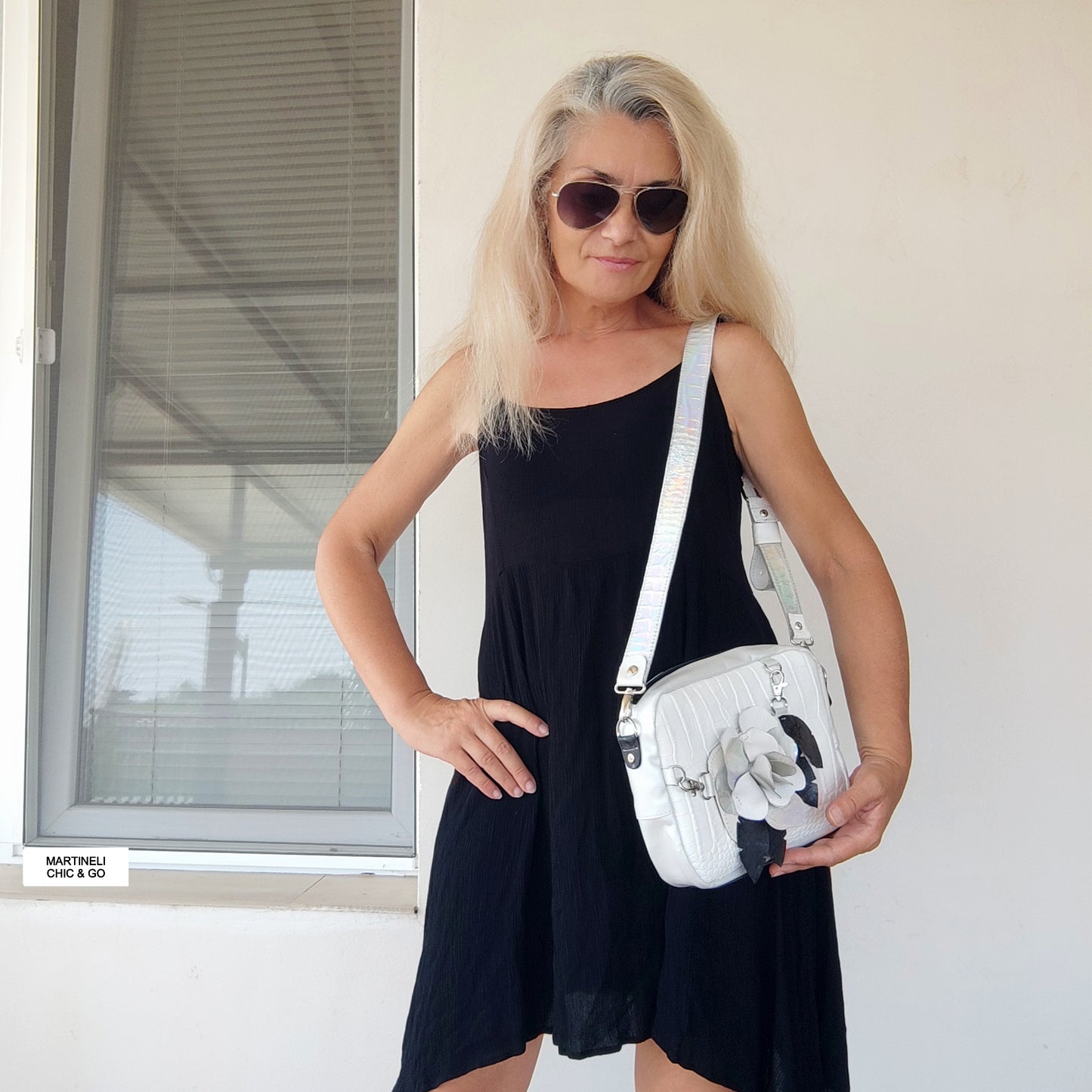 BLUE MINI LEATHER SHOULDER BAG , EVERYDAY FLORAL CROSSBODY BAG